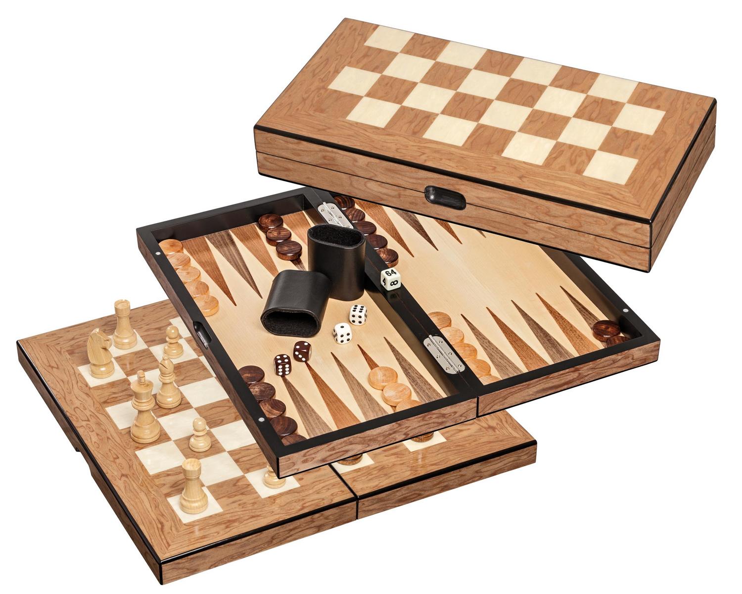 Schach Backgammon Dame Set, Feld 40 mm, Magnetverschluss