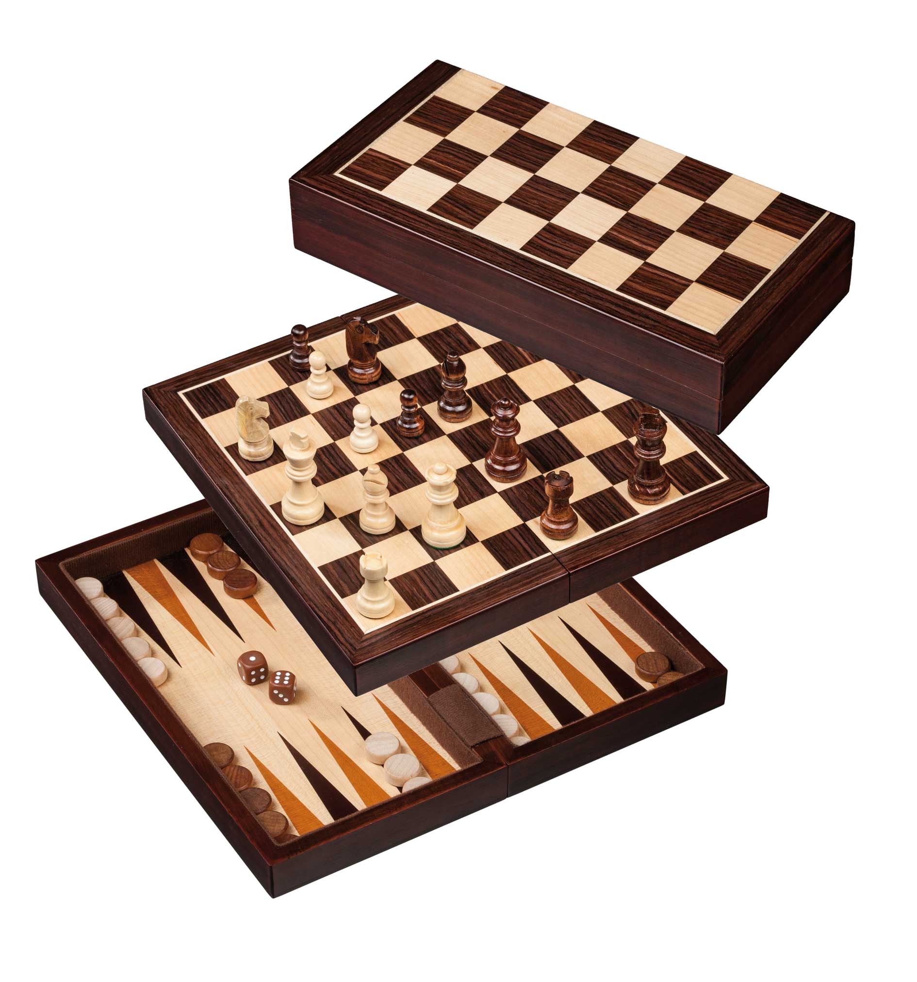Schach Backgammon Dame Set, Feld 30 mm, Magnetverschluss