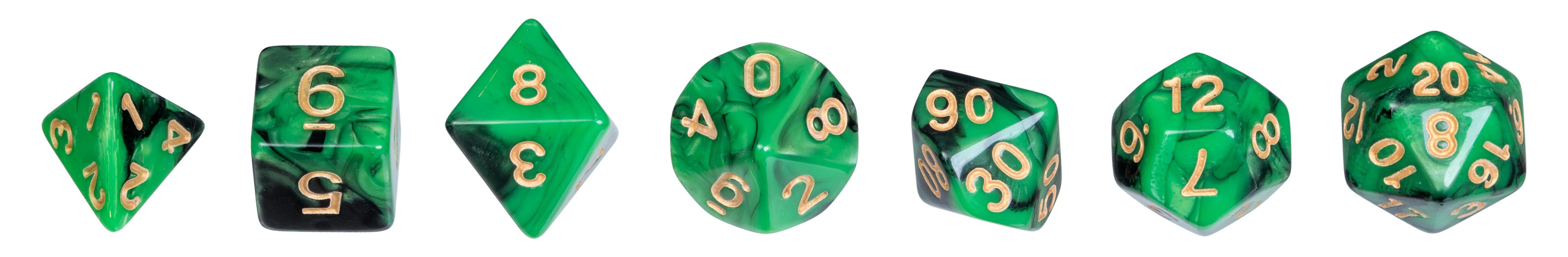 Dice, oblivion, green, Set of 7 in acrylic box