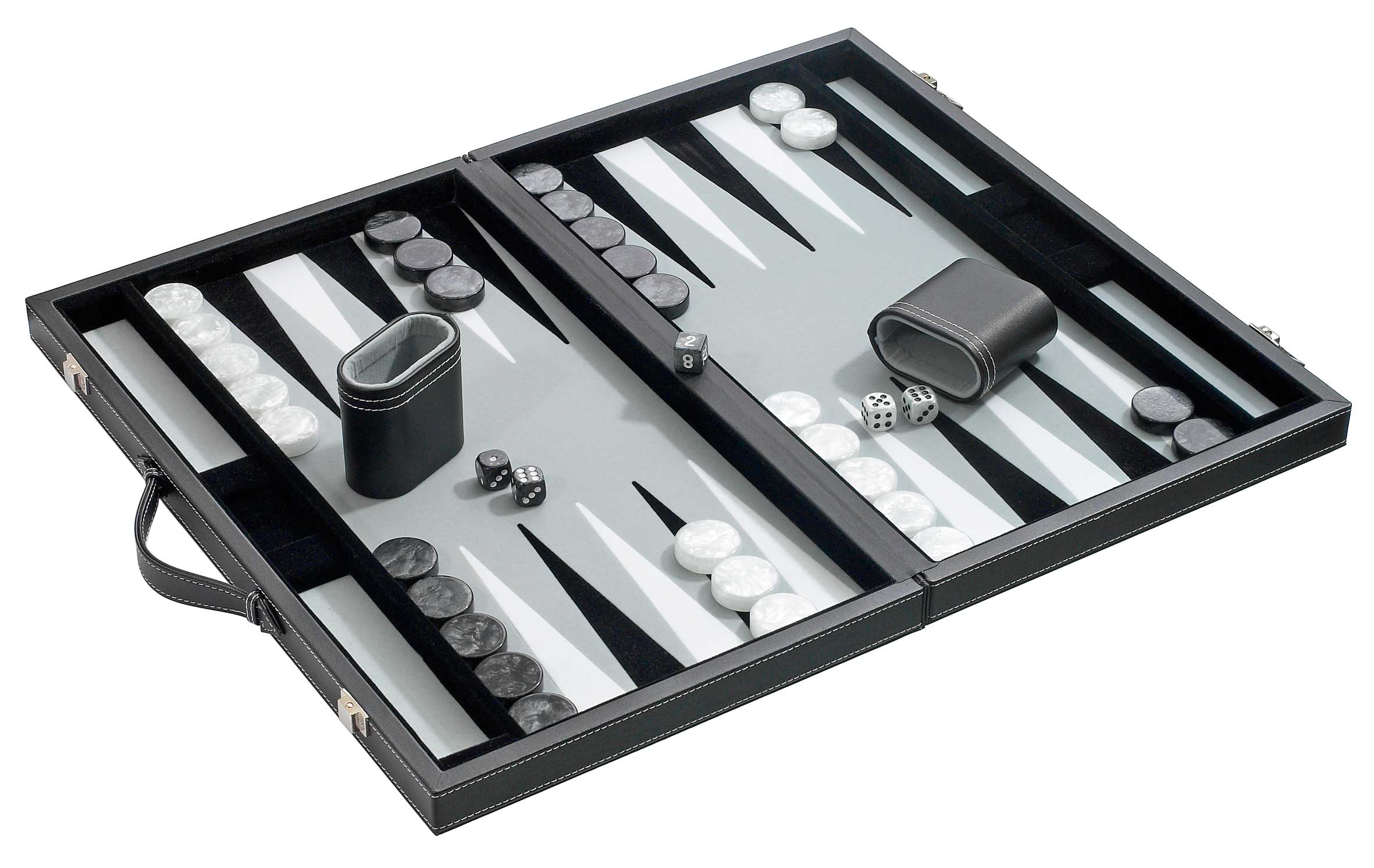 Backgammon, grau, medium, Kunstleder