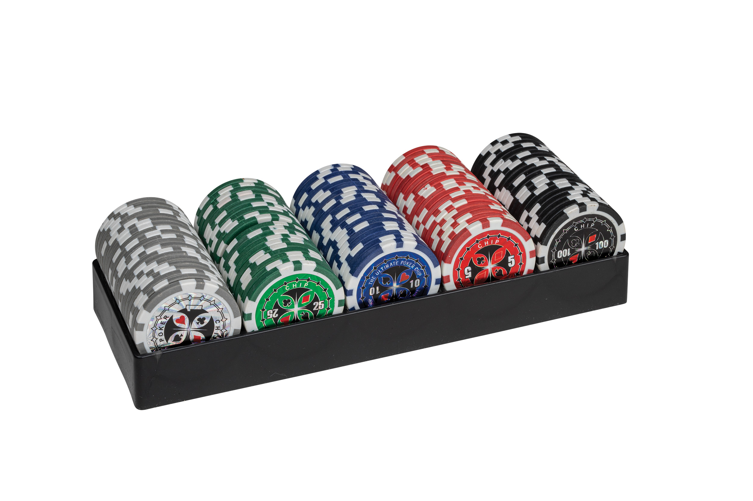 100 poker chips with plastic holder