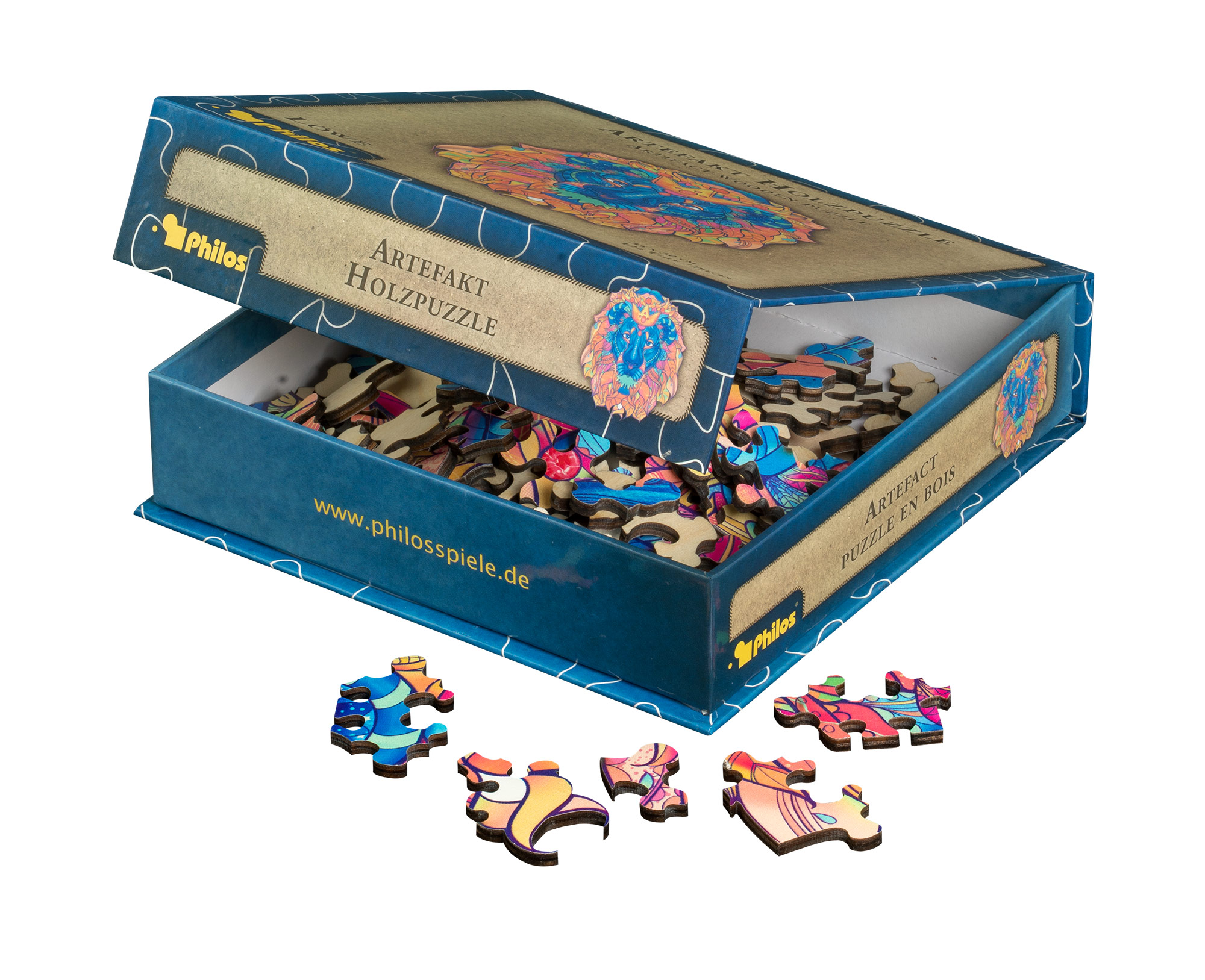 Artefakt Holzpuzzle Löwe, 124 Teile, in magnetischer Klappschachtel Artefakt Holzpuzzle Löwe, 124 Teile, in magnetischer Klappschachtel