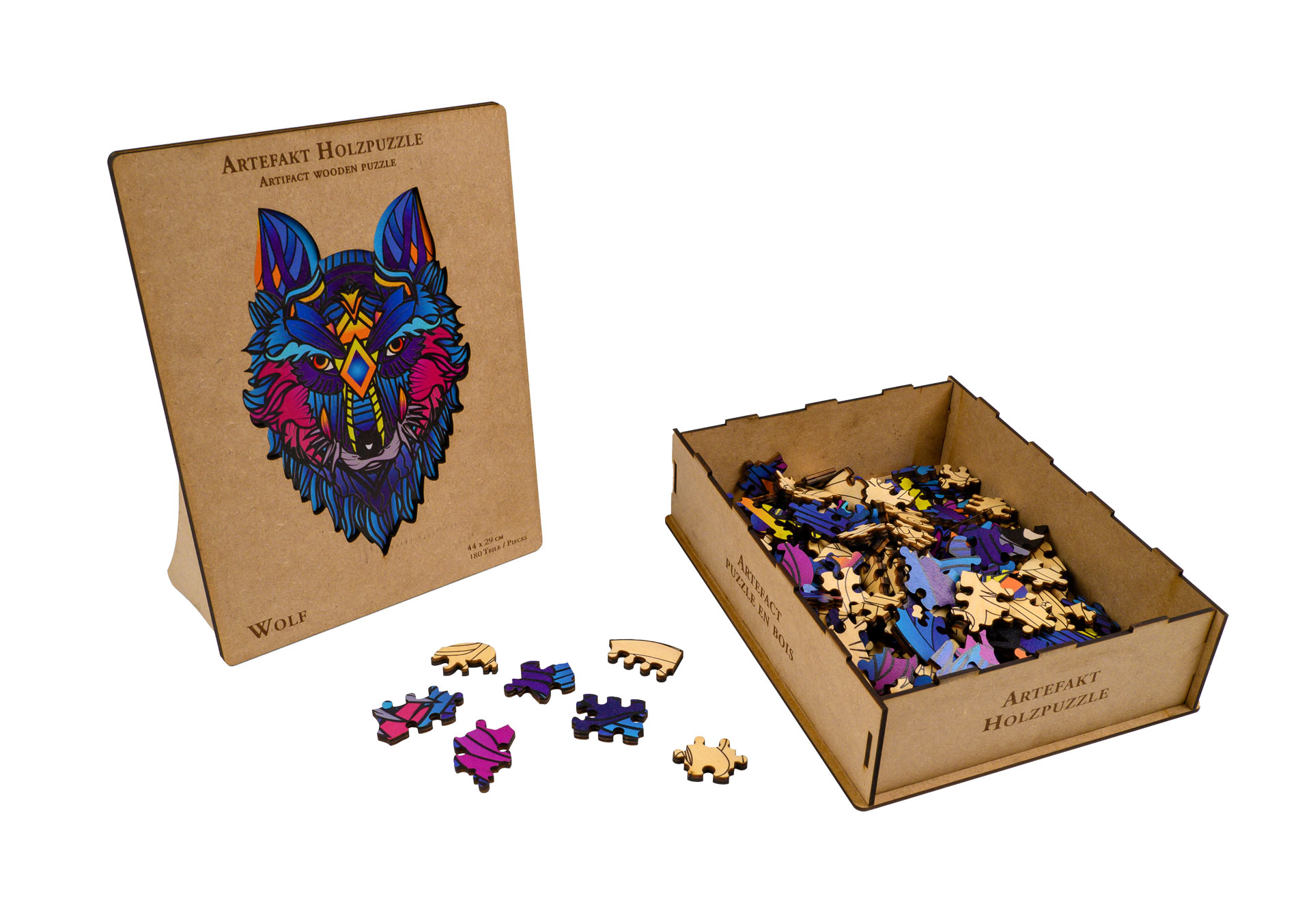 Artefakt Holzpuzzle 2 in 1 Wolf, 180 Teile, in Holzbox