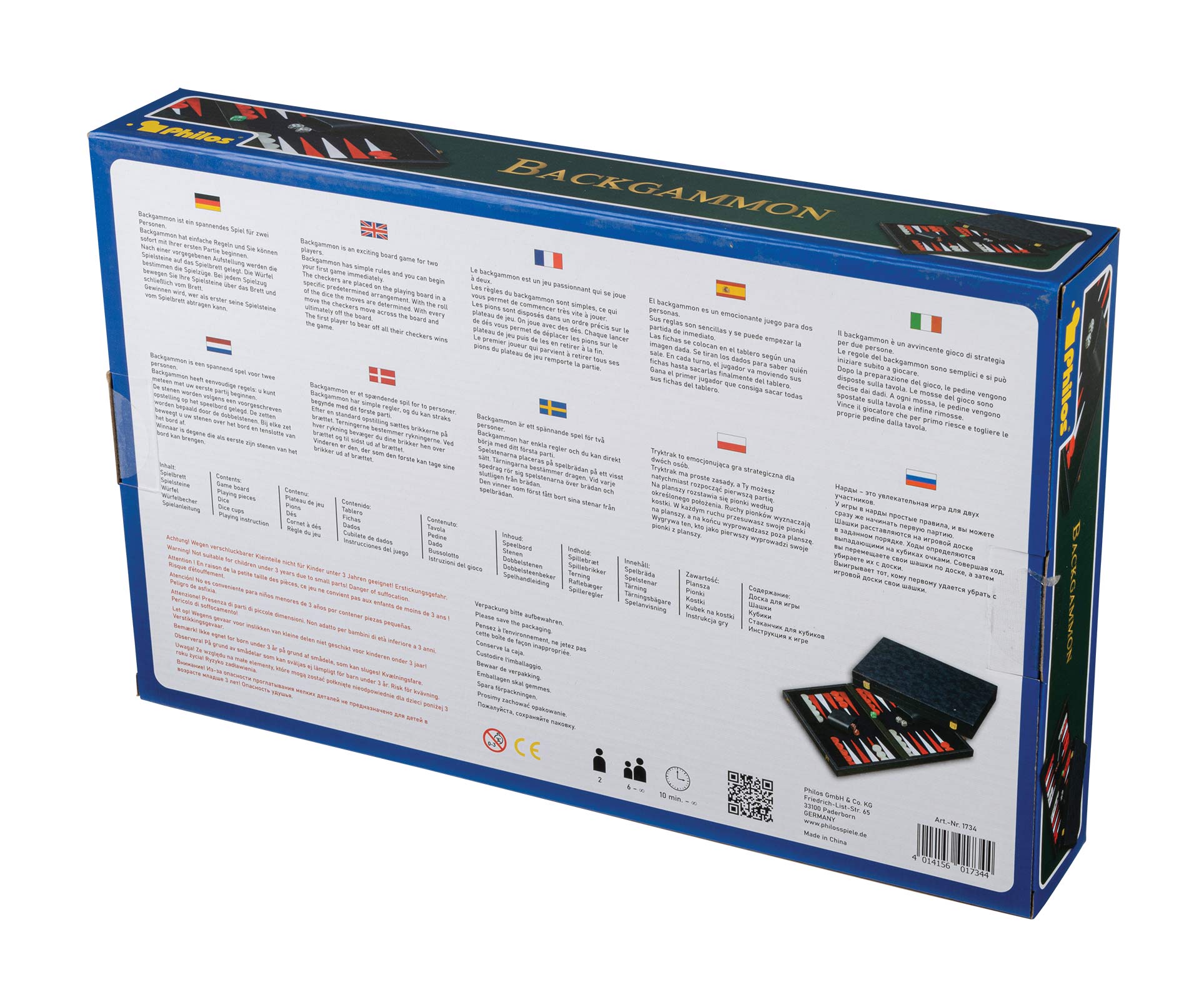 Backgammon, blue, medium, imitation leather