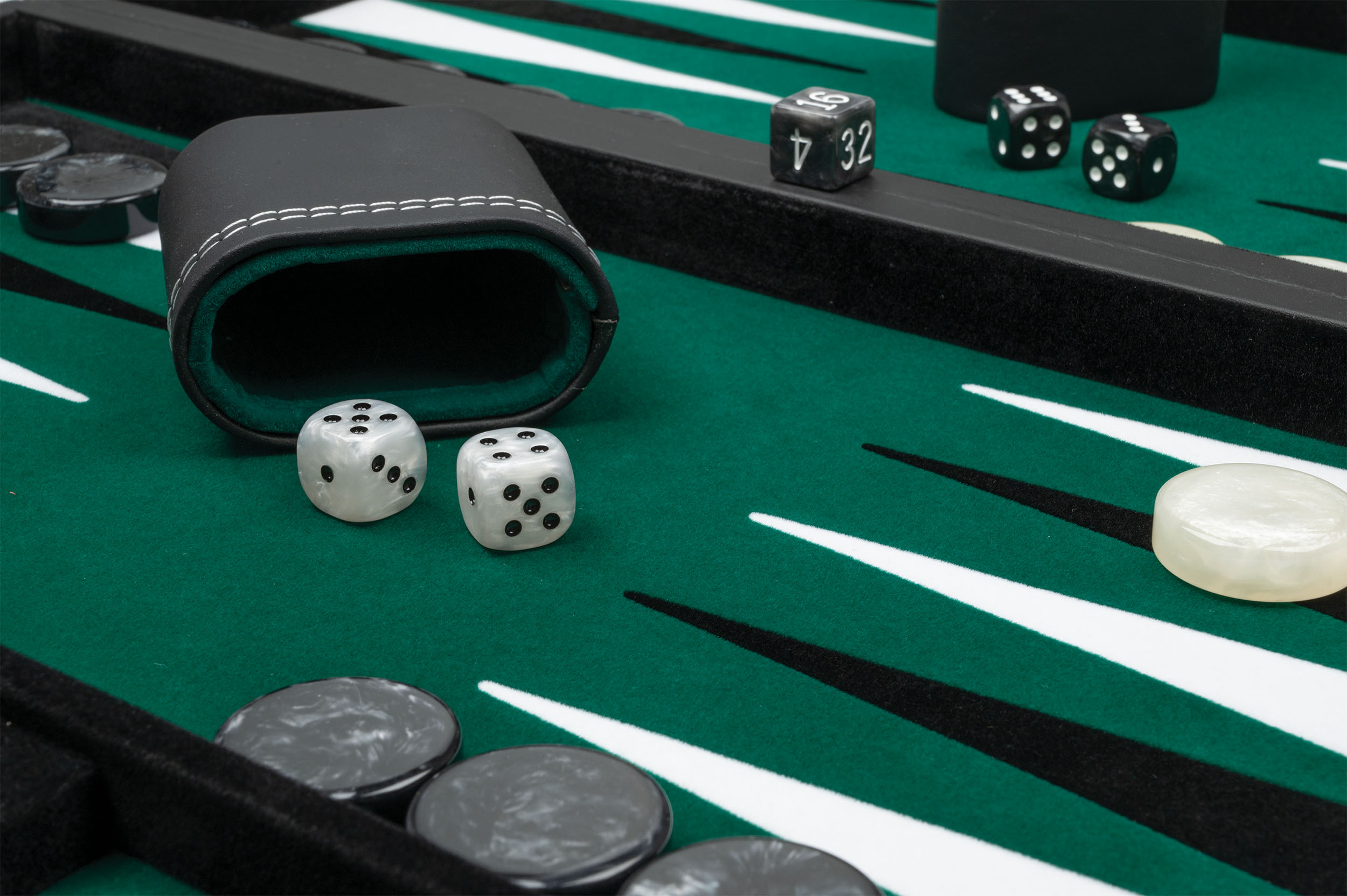 Backgammon, black, green, large, imitation leather