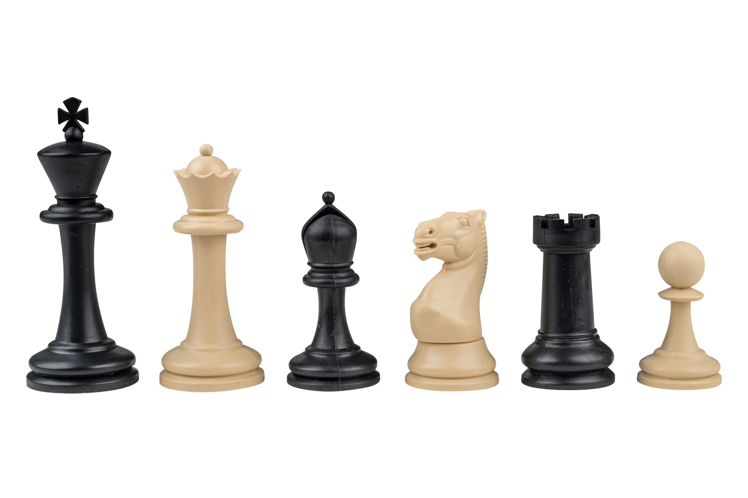 Chess pieces Nerva, king height 95 mm, plastic, black cream, weighted, in polybag