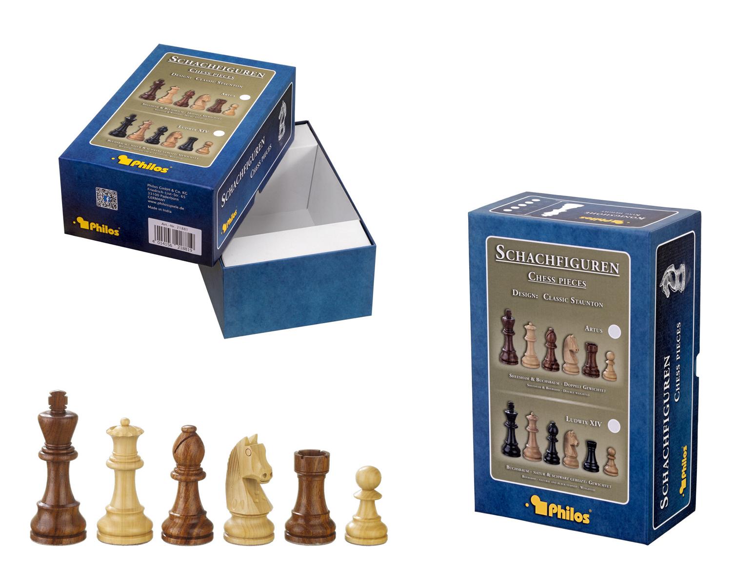 Schachfiguren Artus, Königshöhe 65 mm, in Set-Up Box