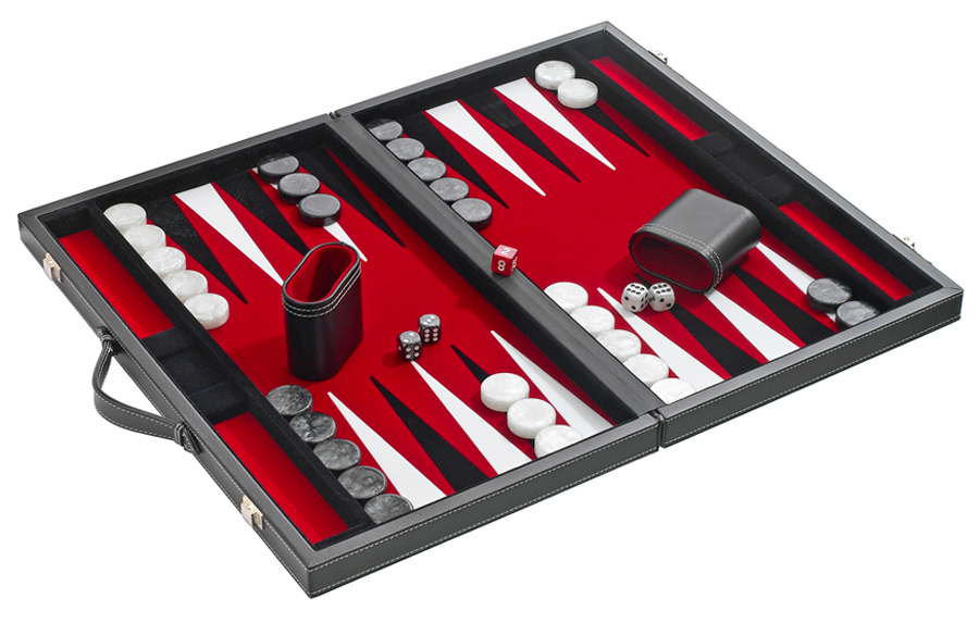 Backgammon, rot, groß, Kunstleder