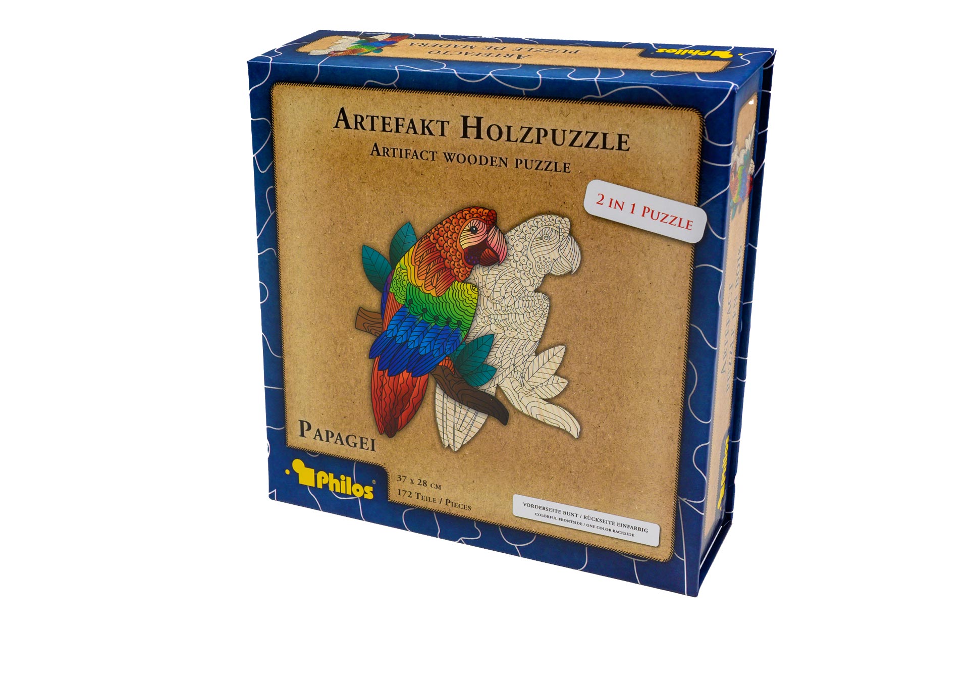 Artefakt Holzpuzzle 2 in 1 Papagei, 172 Teile,in magnetischer Klappschachtel