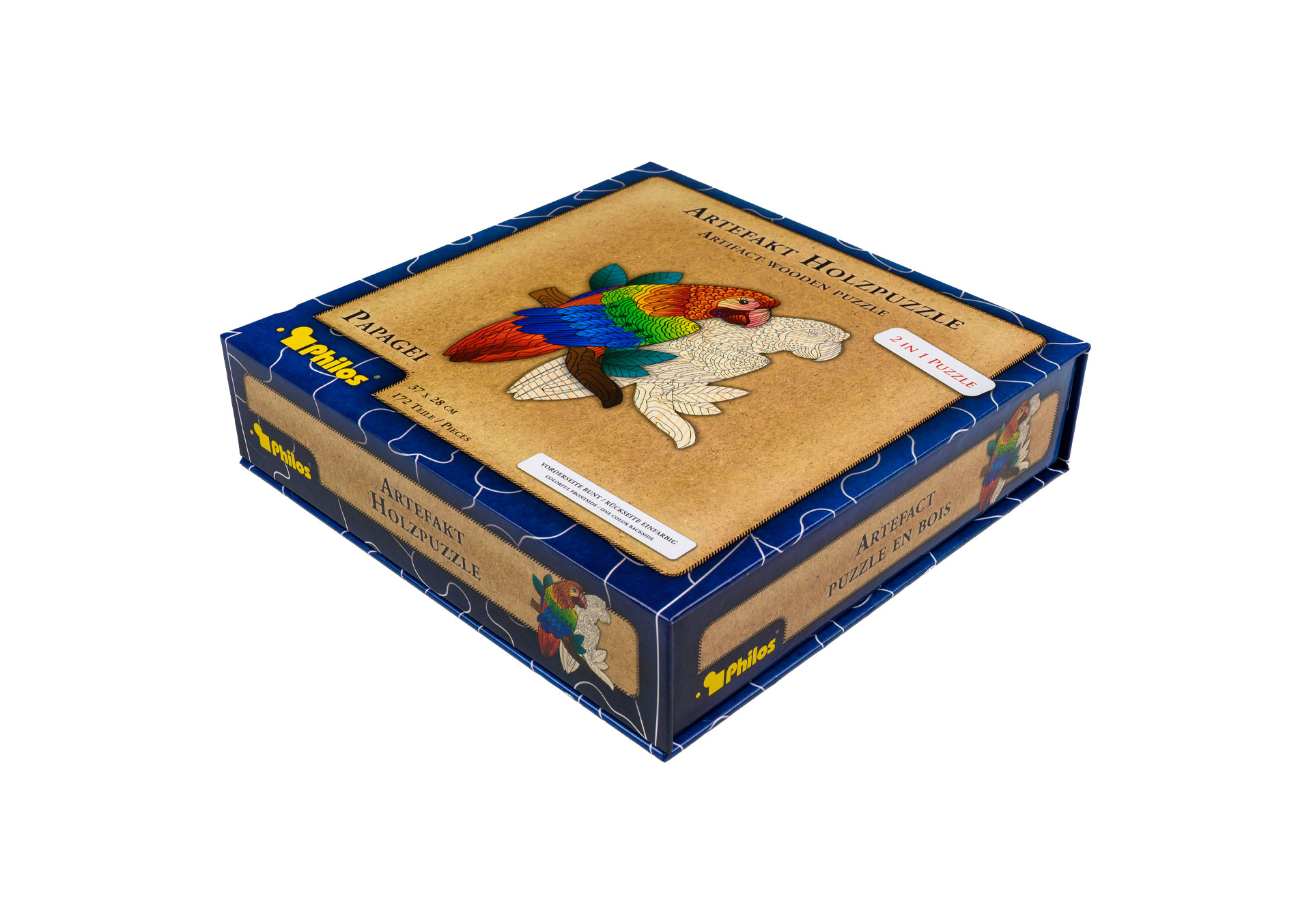 Artefakt Holzpuzzle 2 in 1 Papagei, 172 Teile,in magnetischer Klappschachtel