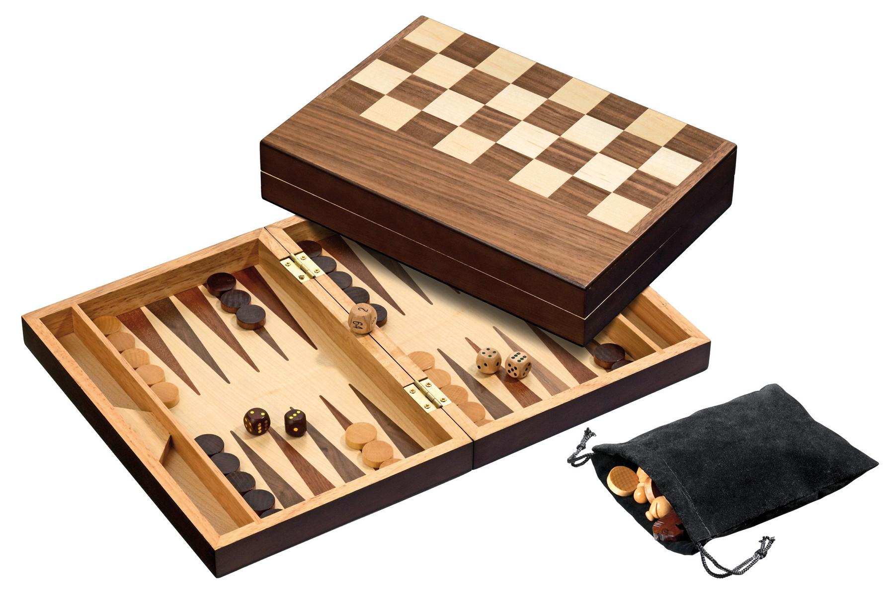 Schach Backgammon Dame Set, Feld 32 mm, Magnetverschluss