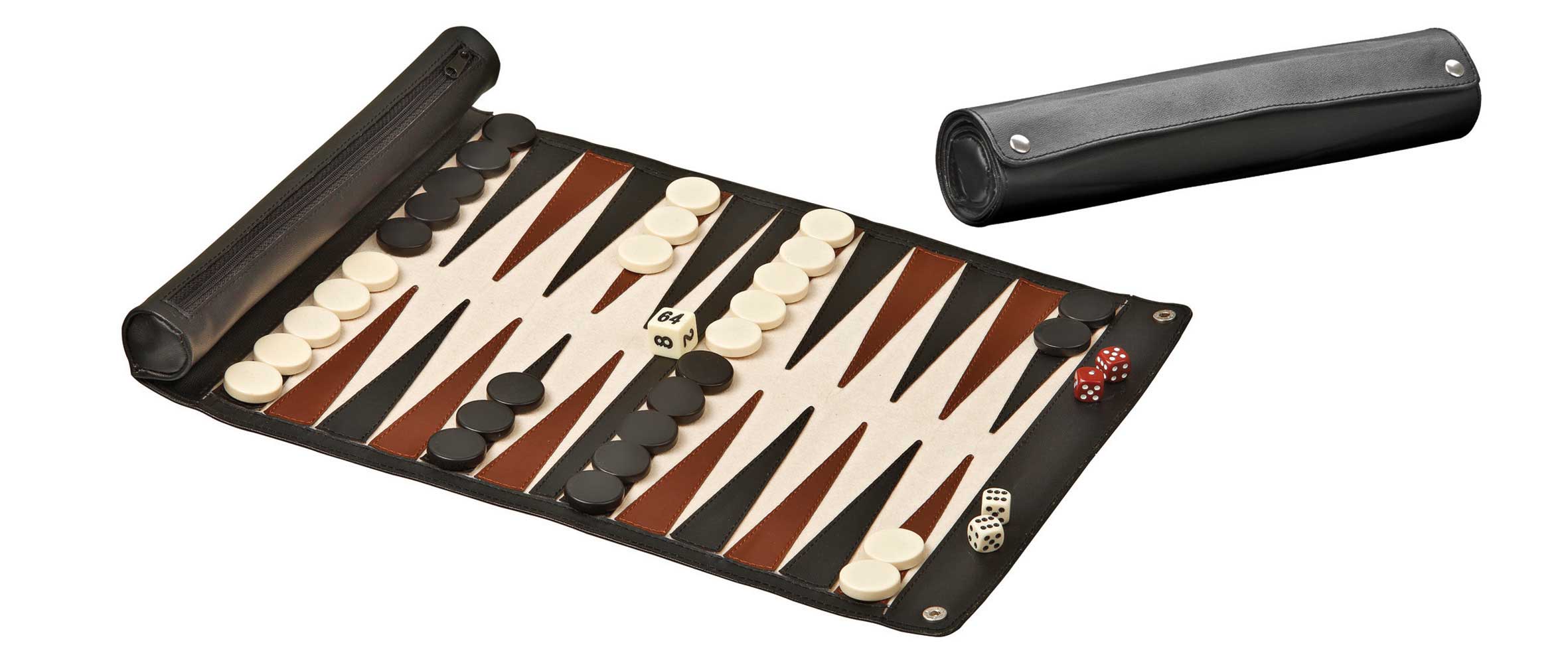Backgammon, Reise, aufrollbares Spielfeld., Kunstleder