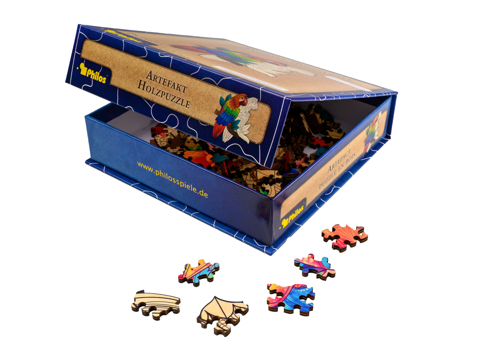 Artefakt Holzpuzzle 2 in 1 Papagei, 172 Teile,in magnetischer Klappschachtel