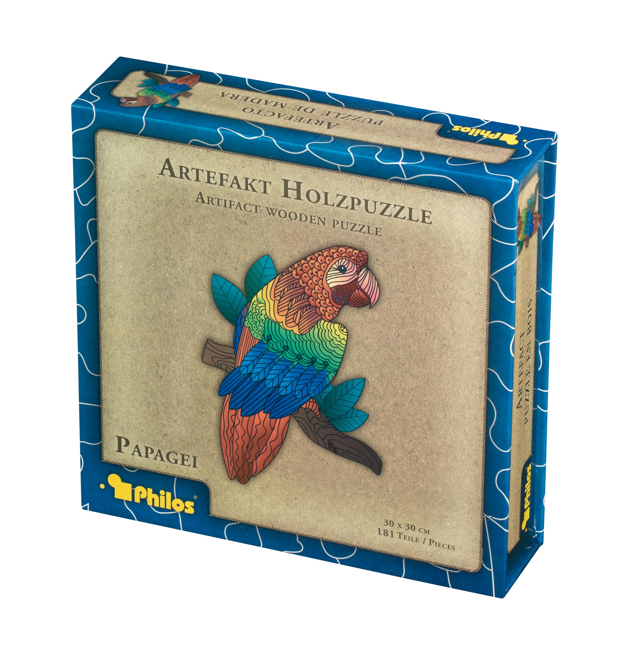 Artefakt Holzpuzzle Papagei, 181 Teile, in magnetischer Klappschachtel Artefakt Holzpuzzle Papagei, 181 Teile, in magnetischer Klappschachtel