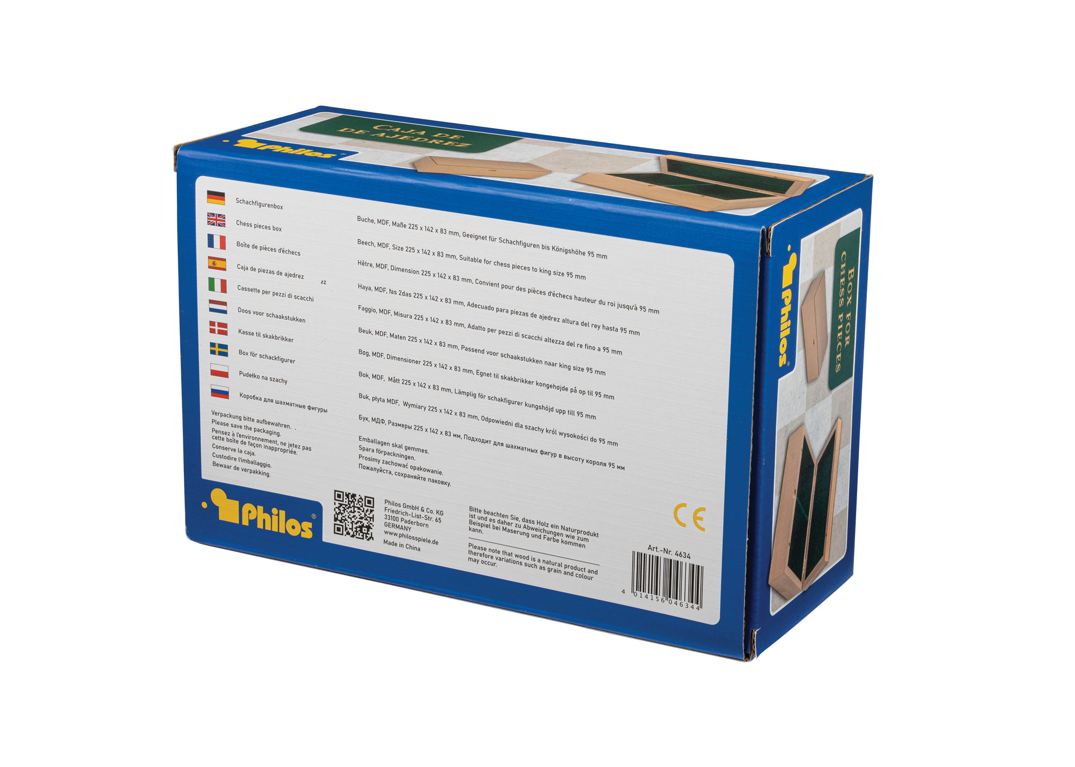 Box for chess pieces, beech, 225 x 142 x 83 mm