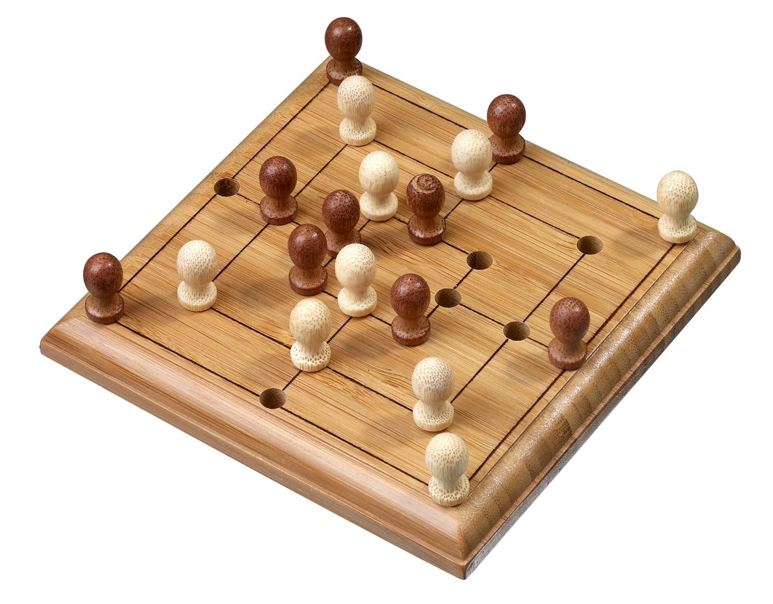 Nine Men's Morris, mini, travel game, bamboo
