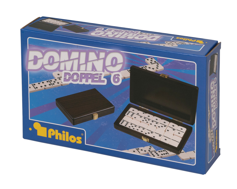 Domino, Doppel 6, in Box mit Walnussoptik