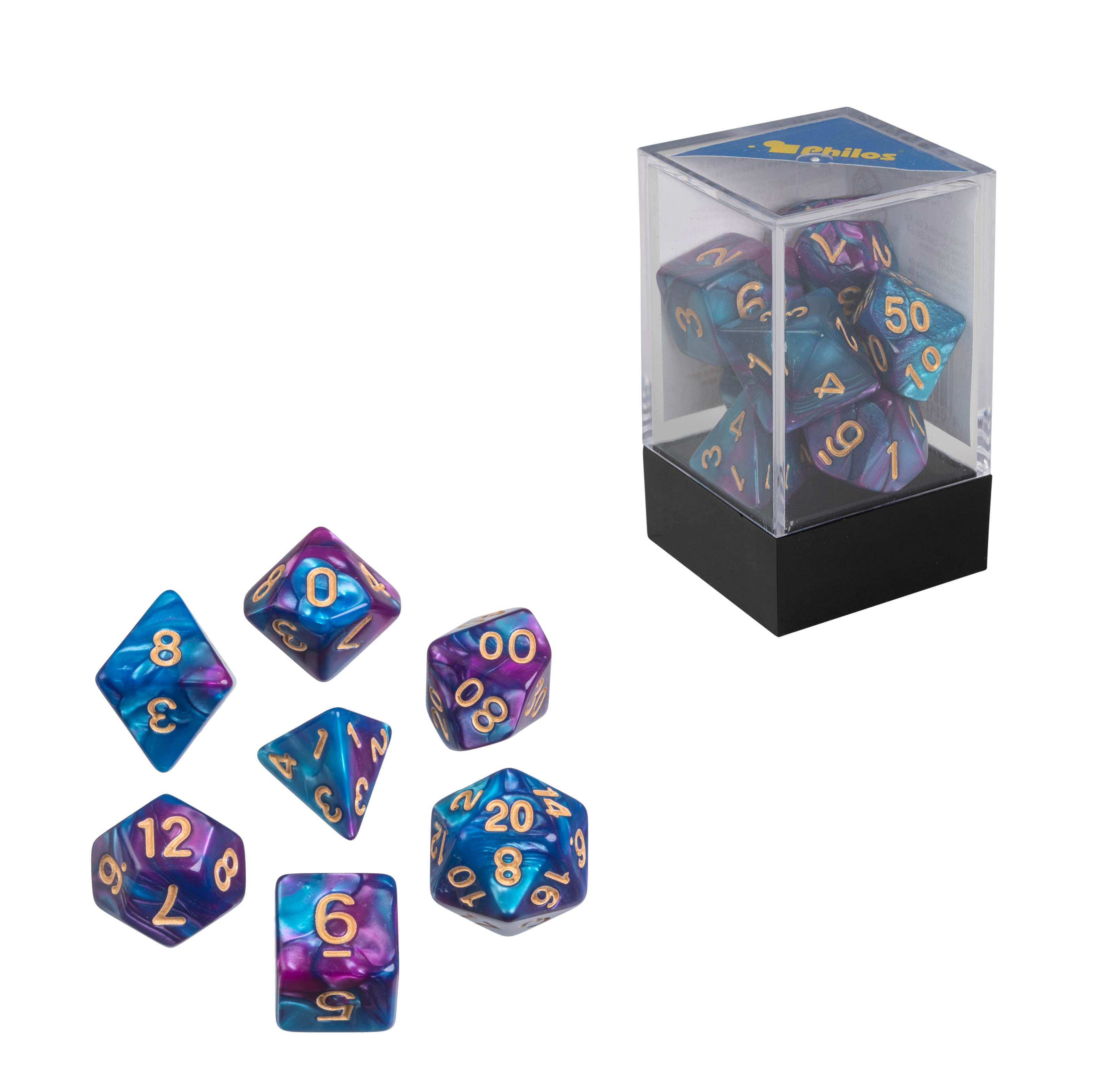 Dice, oblivion, purple, Set of 7 in acrylic box