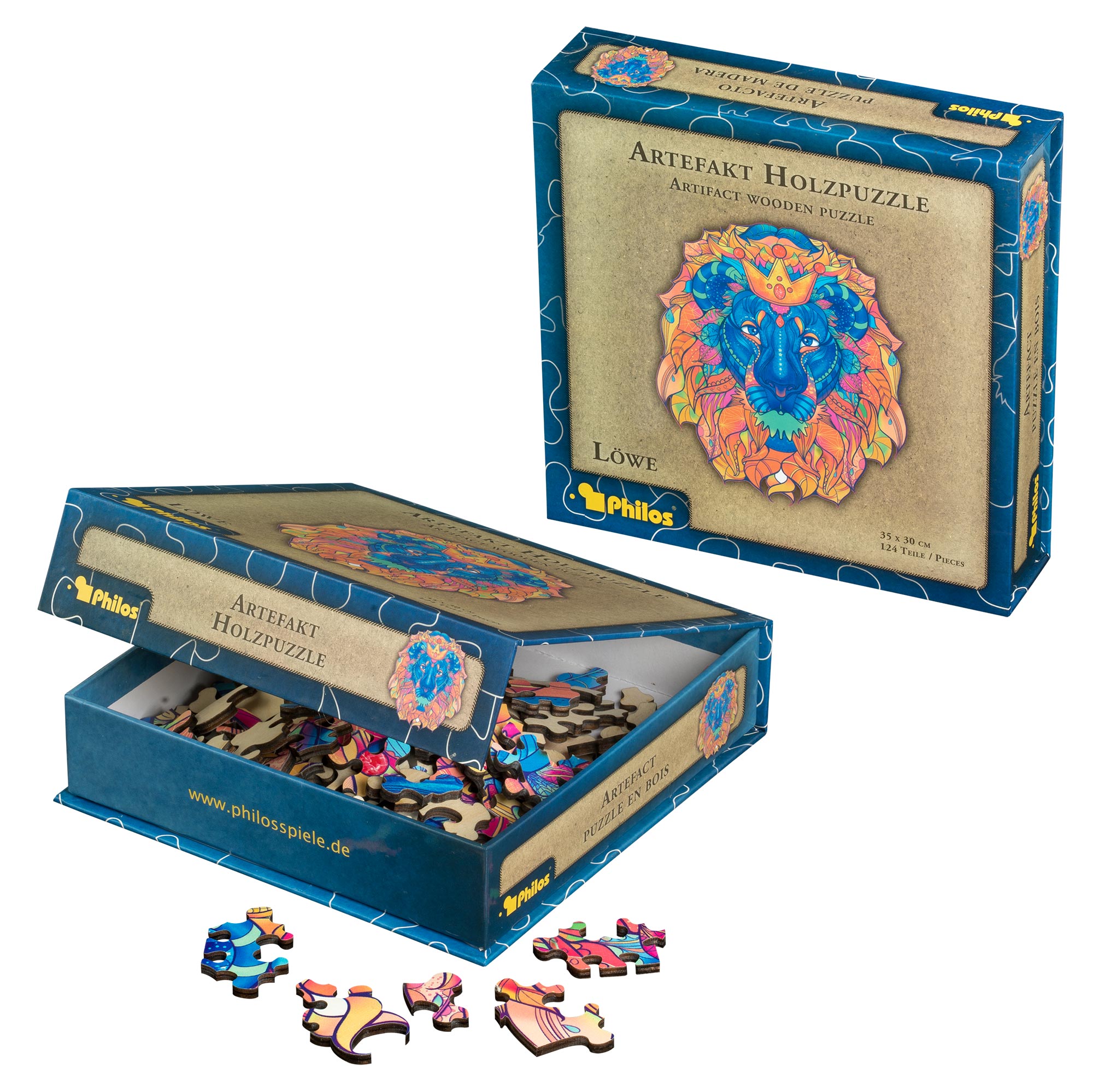 Artefakt Holzpuzzle Löwe, 124 Teile, in magnetischer Klappschachtel Artefakt Holzpuzzle Löwe, 124 Teile, in magnetischer Klappschachtel