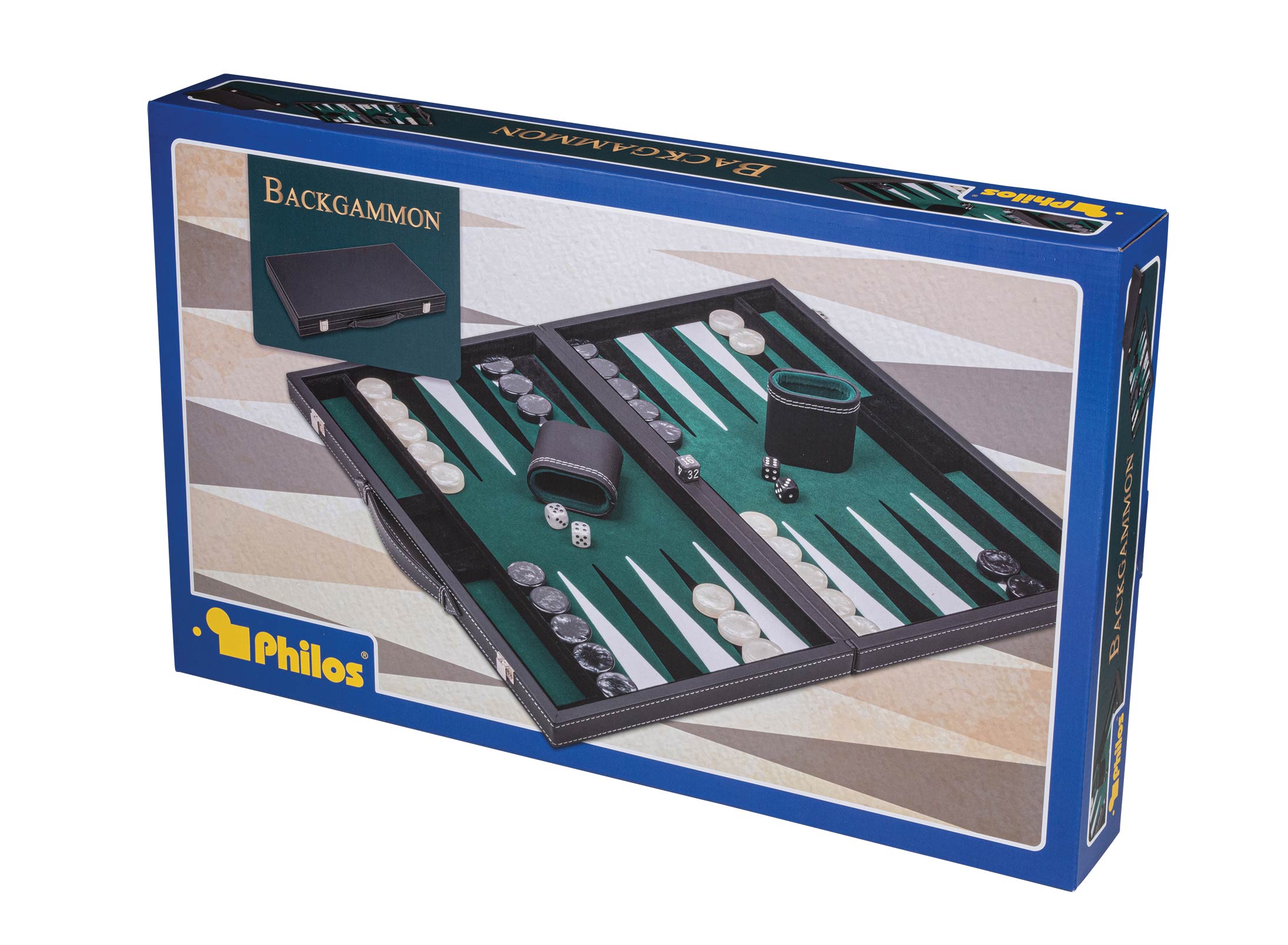 Backgammon, black, green, large, imitation leather