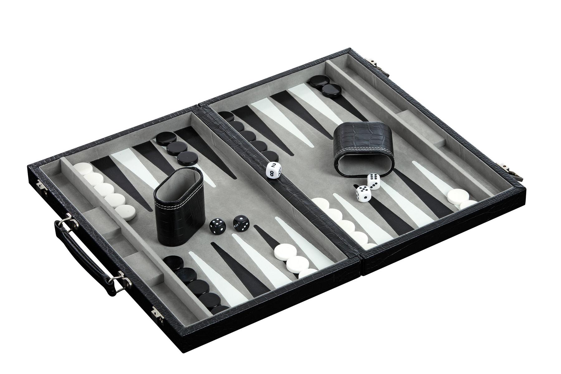 Backgammon, grau, medium, Kunstleder