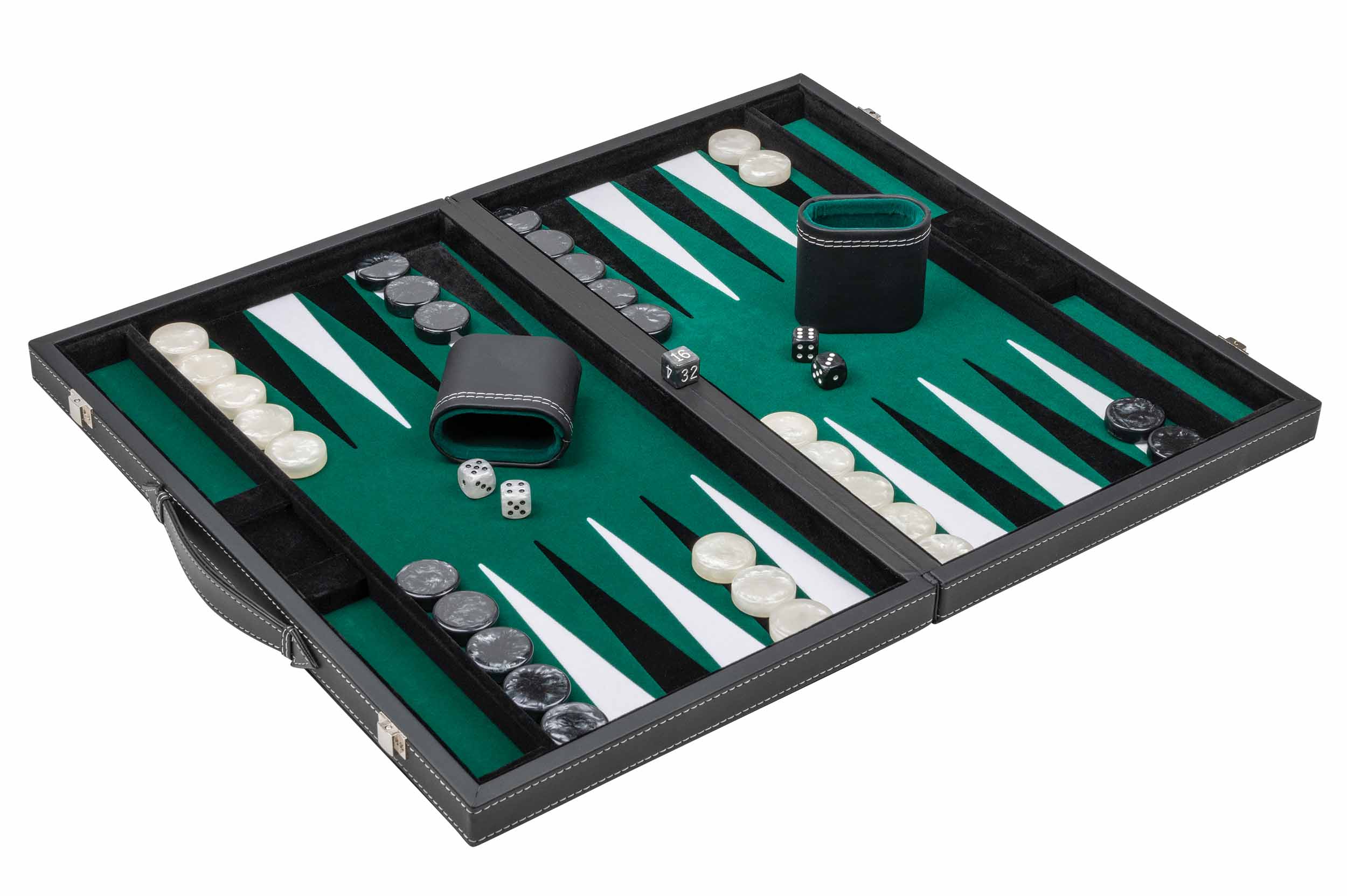 Backgammon, black, green, large, imitation leather