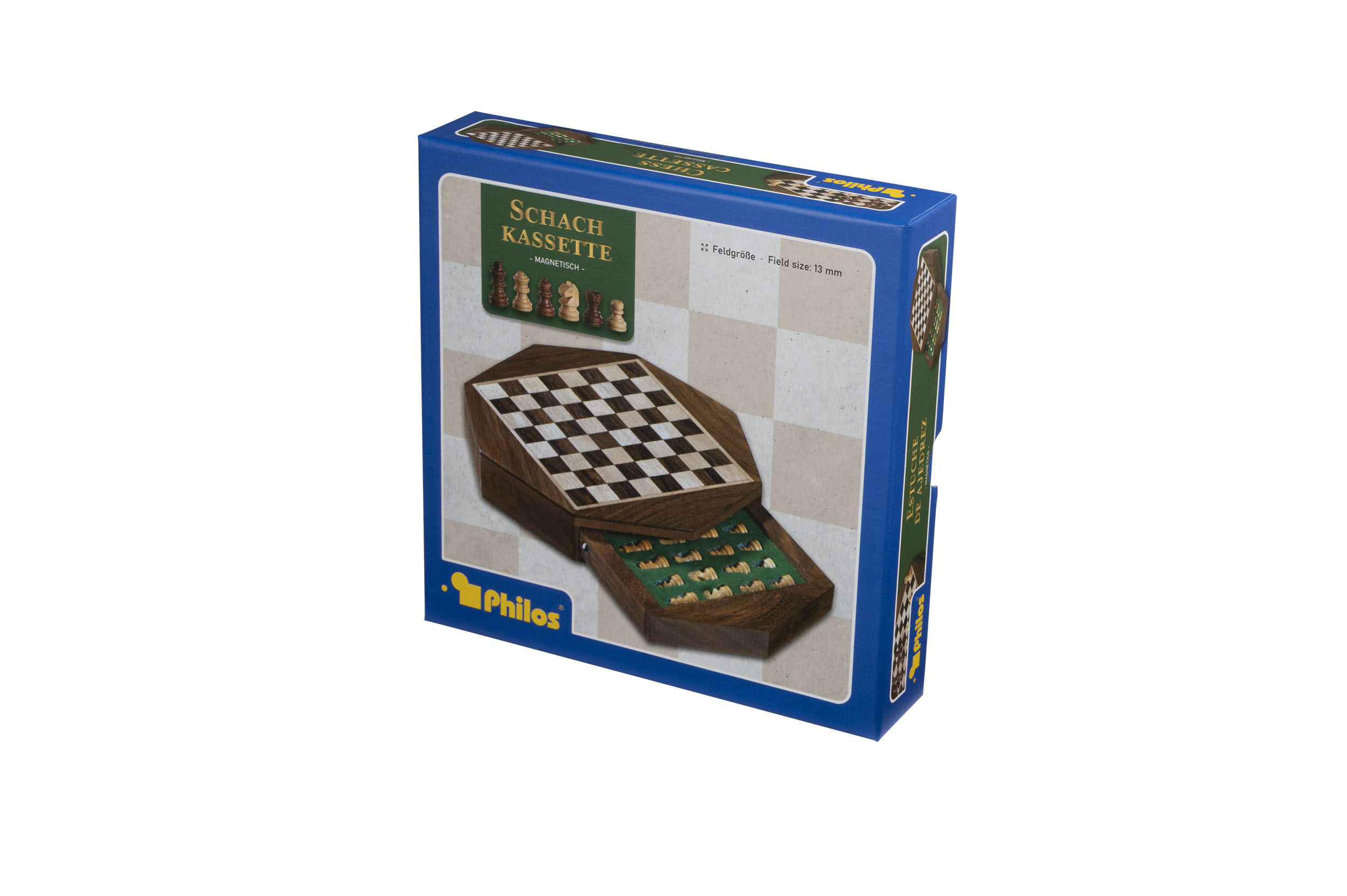 Chess cassette Octagon, travel, mini, field 13mm, magnetic