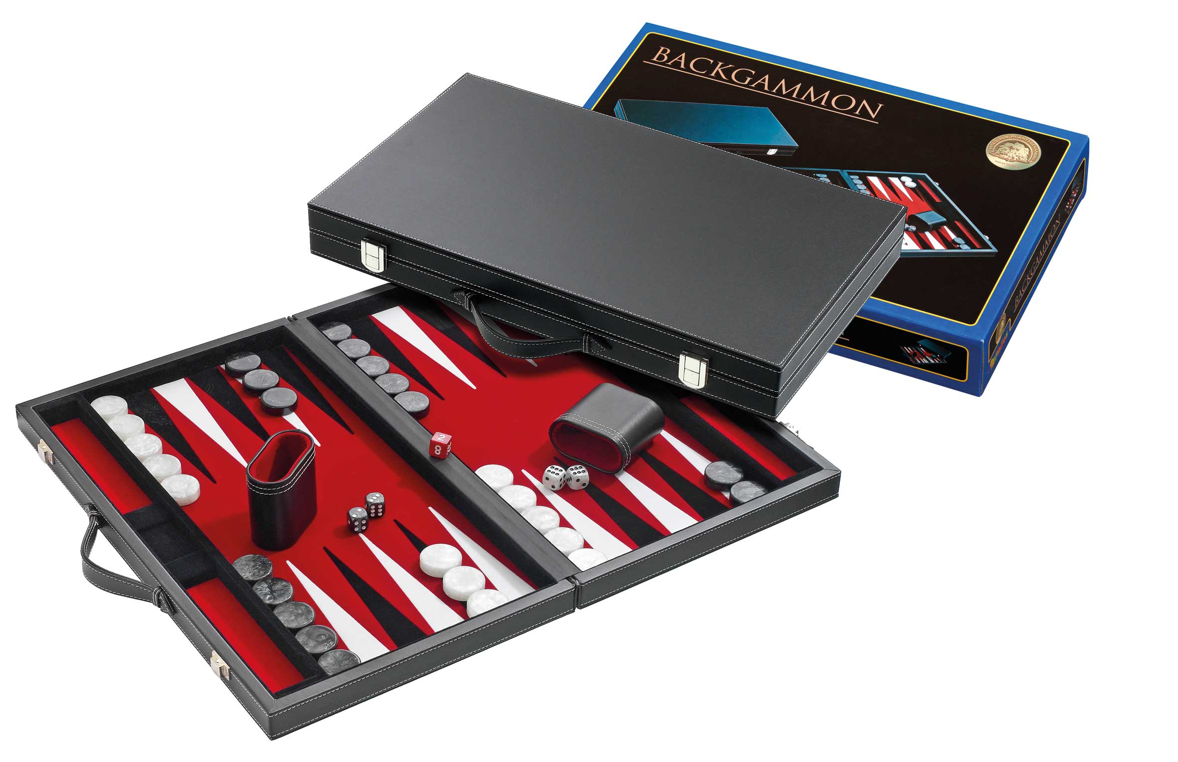 Backgammon, rot, groß, Kunstleder