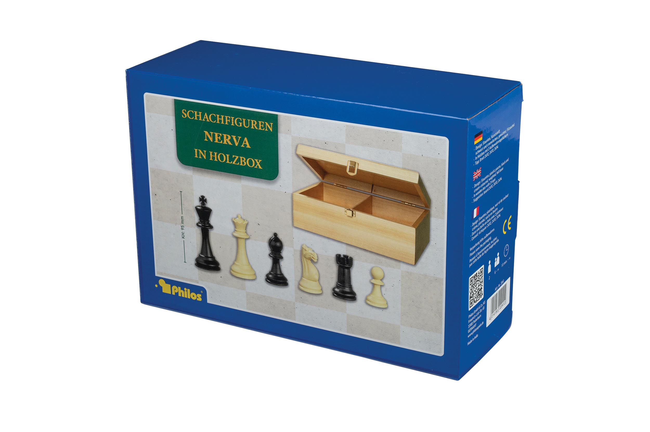 Chess pieces Nerva, king height 95 mm, plastic, black cream, weighted,in wooden box