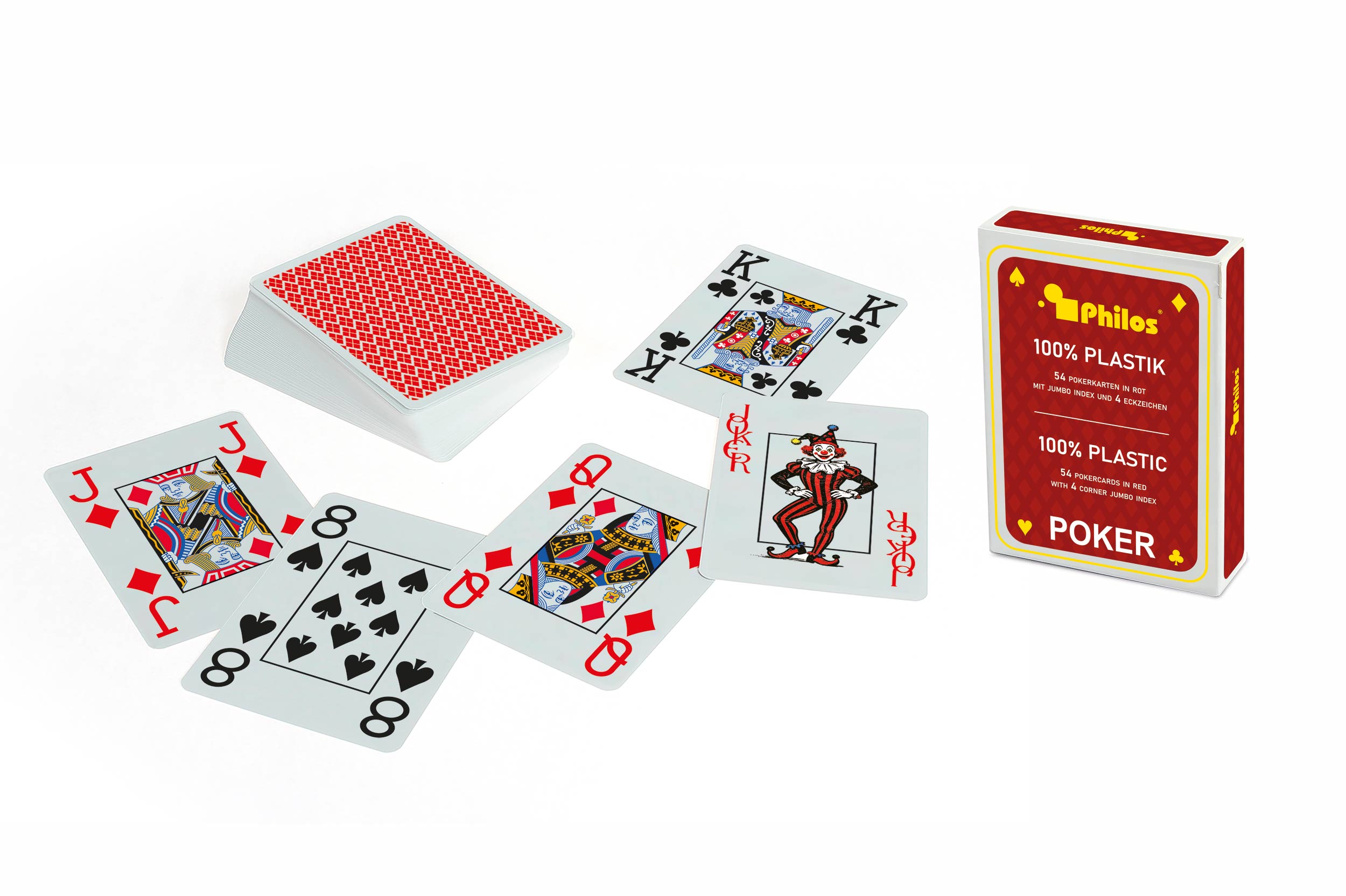 Poker cards, red, plastic, pack of 10