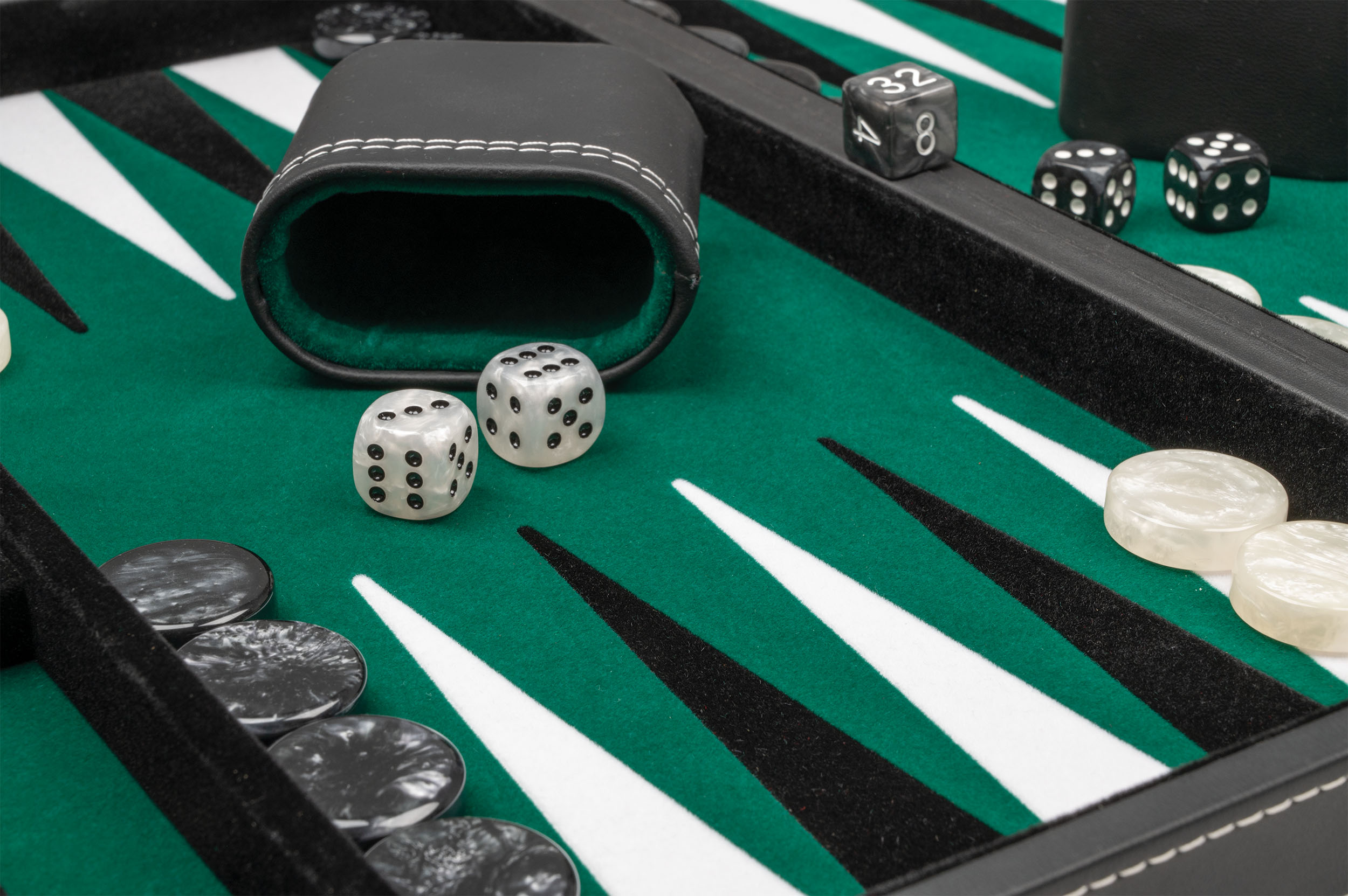 Backgammon, black, green, medium, imitation leather