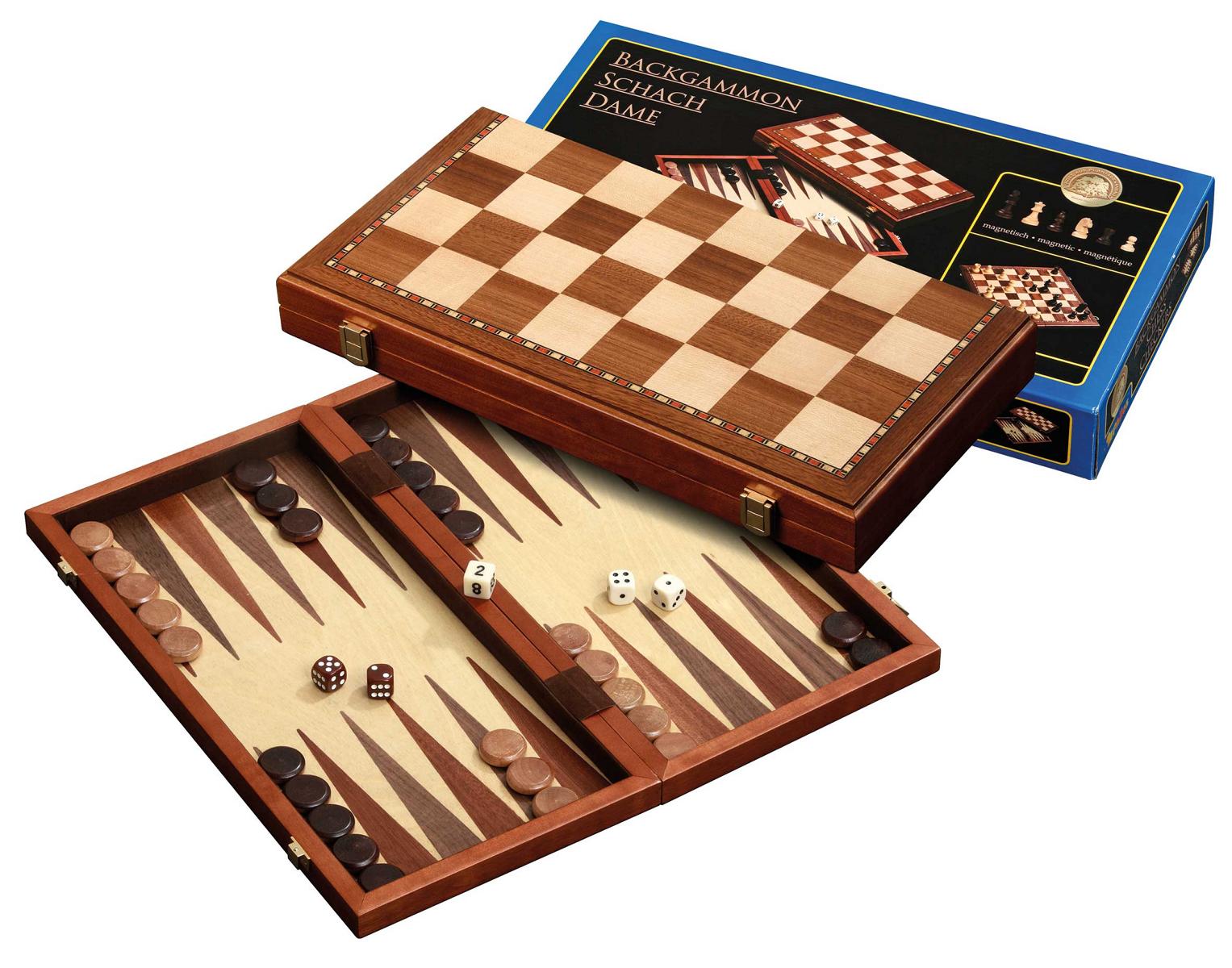 Schach Backgammon Dame Set, Feld 42 mm, magnetisch