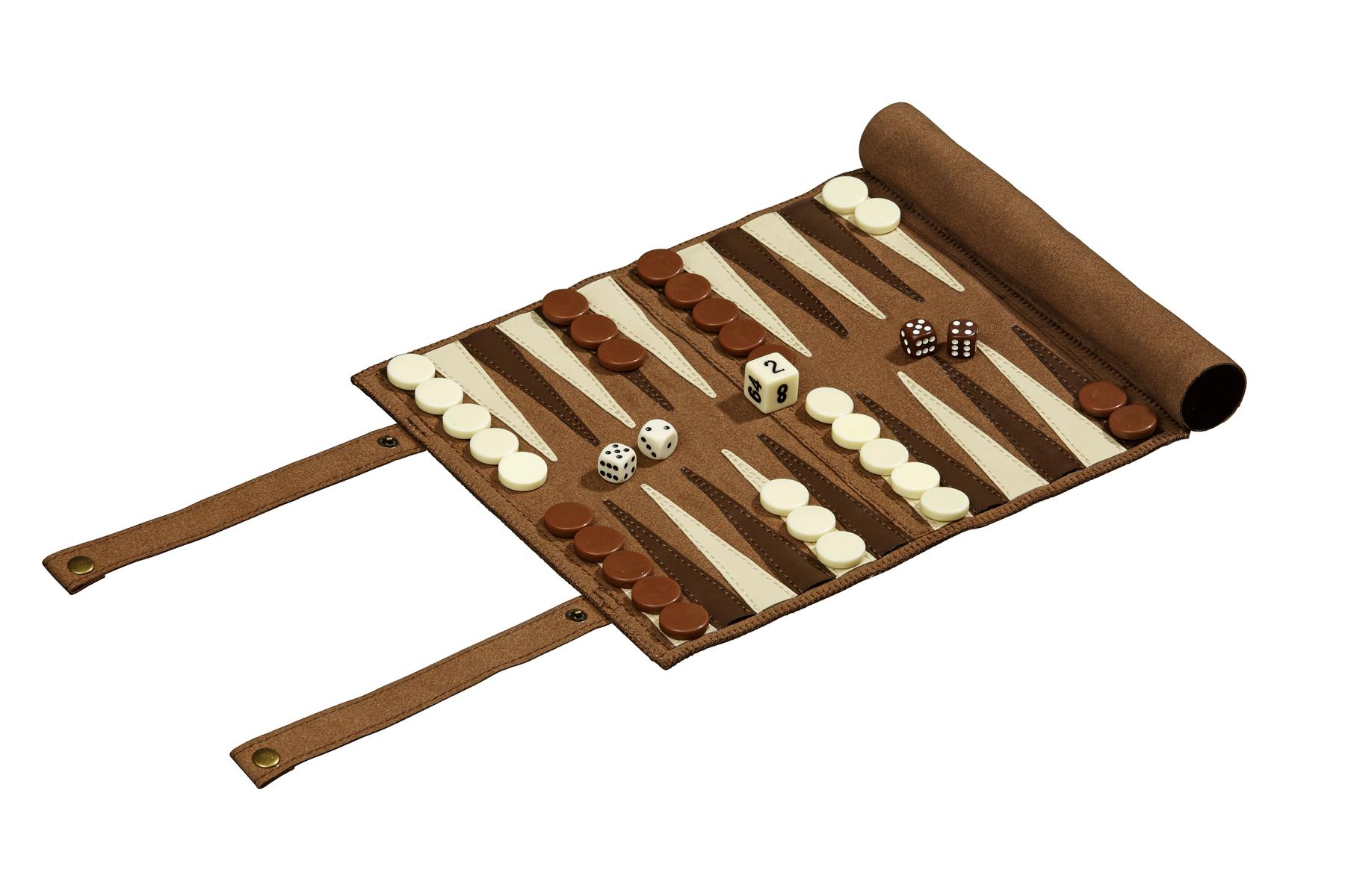 Schach Backgammon Dame Set, Reise, Kunstleder, Feld 25 mm