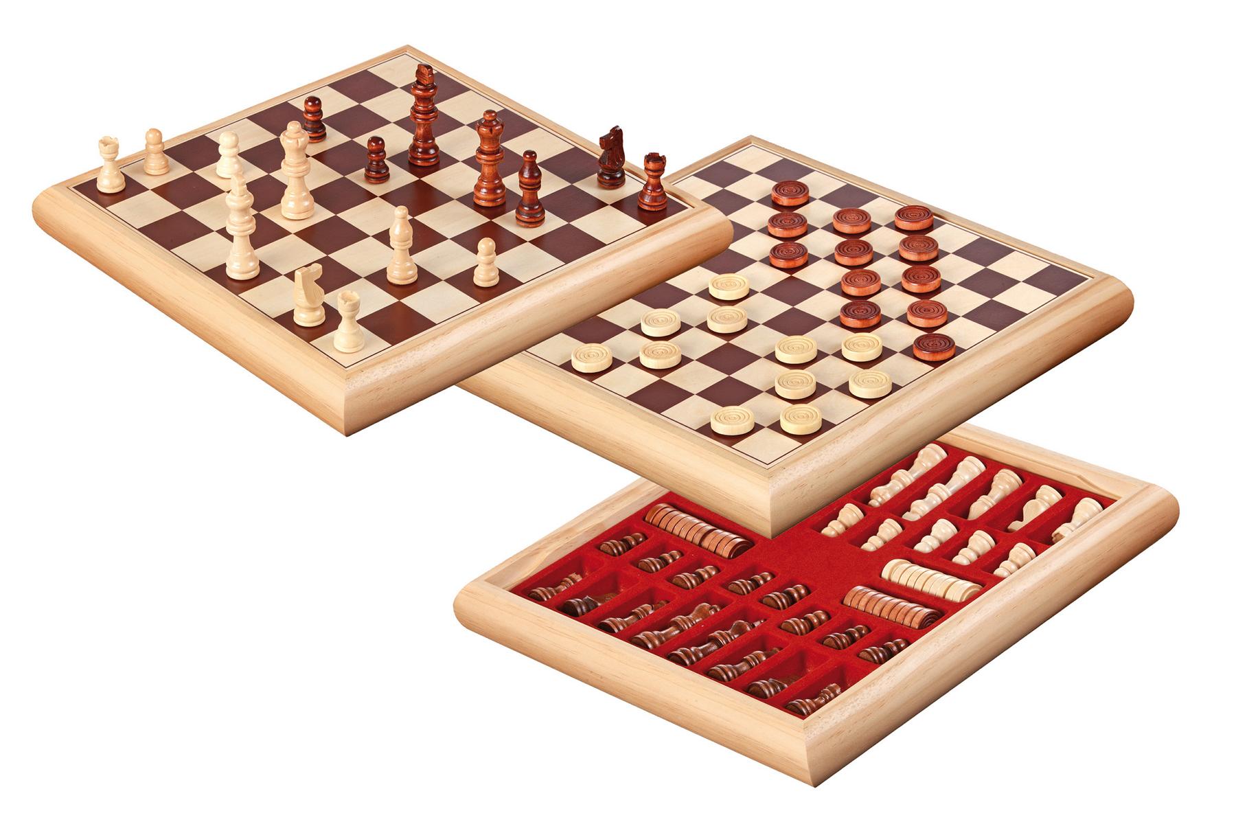 Schach/Dame Spiel 2in1, magnetisch,Kassette mit Filz Polster