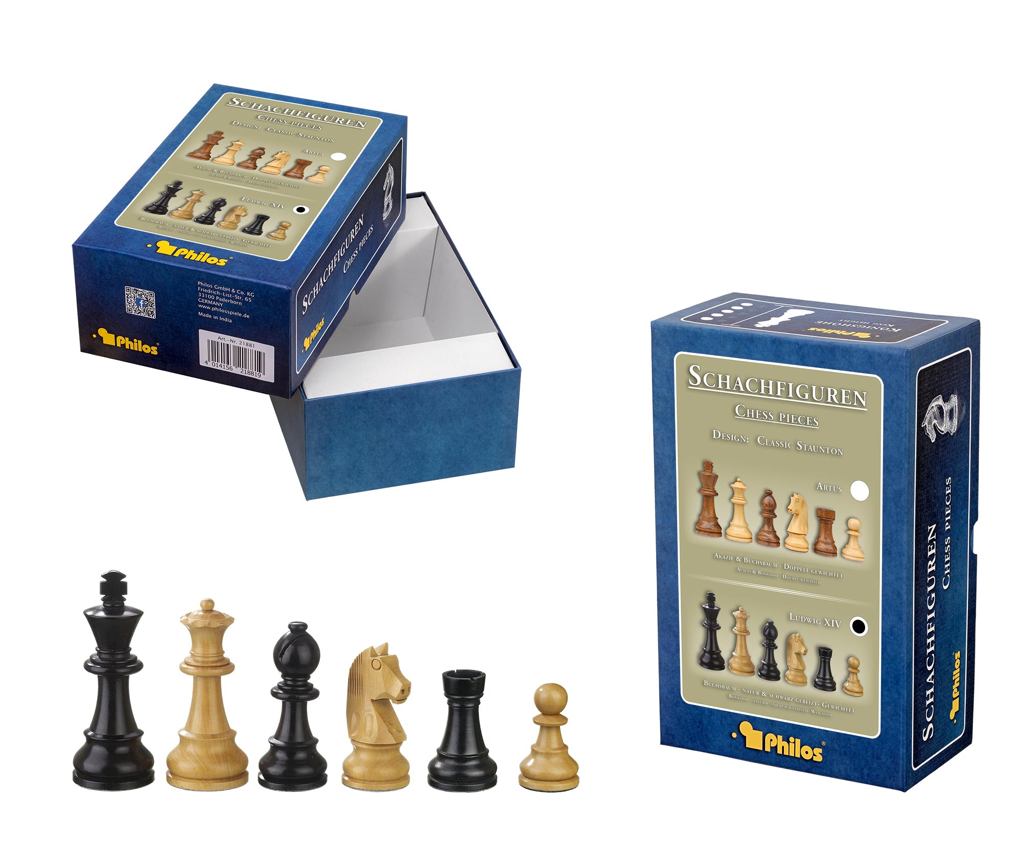 Chess pieces Ludwig XIV, king height 110 mm, in set-up box