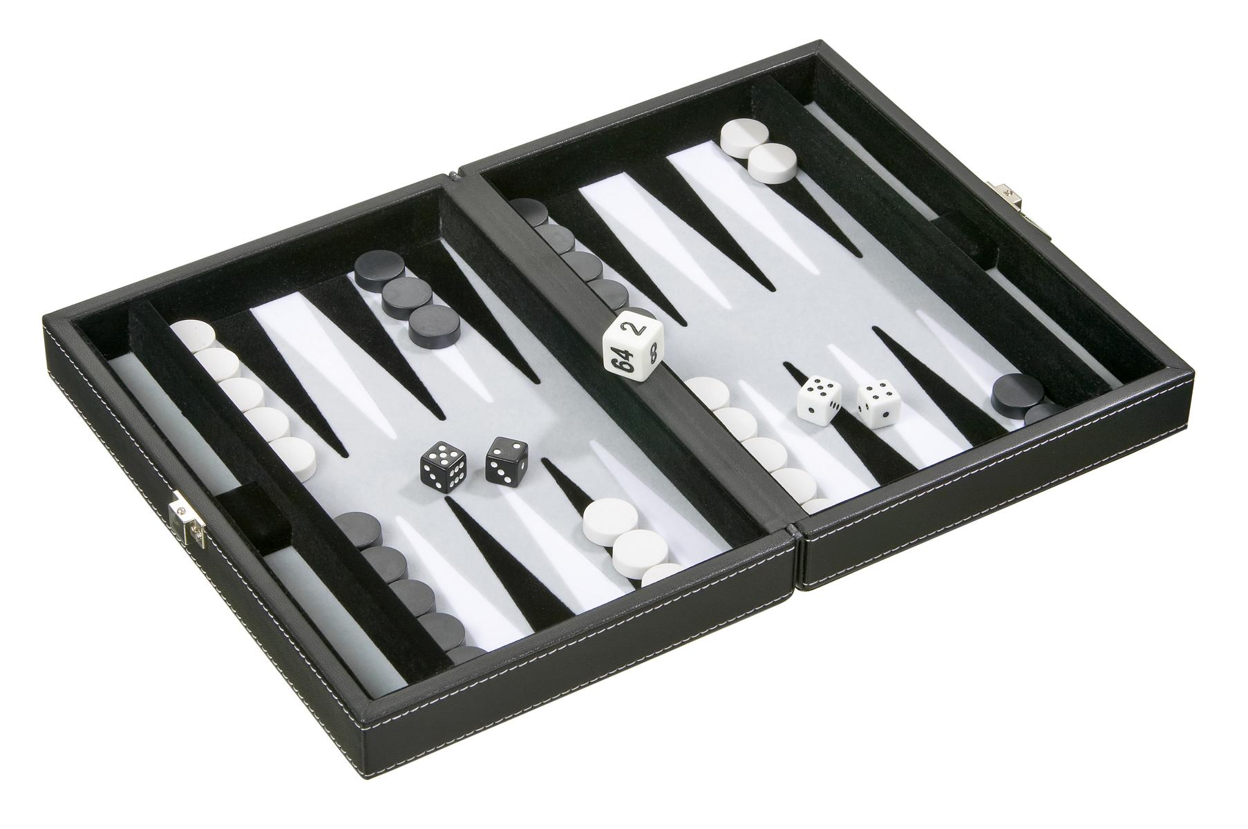 Backgammon Tinos, grau, klein, Kunstleder, magnetisch