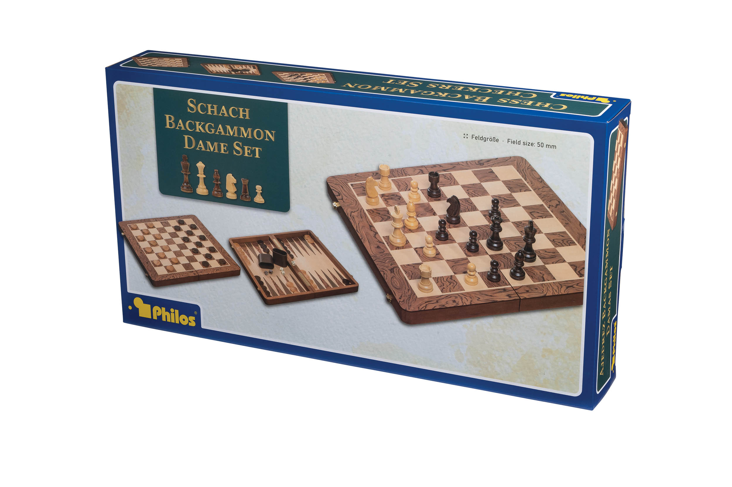 Chess Backgammon Checkers Set, field 50 mm