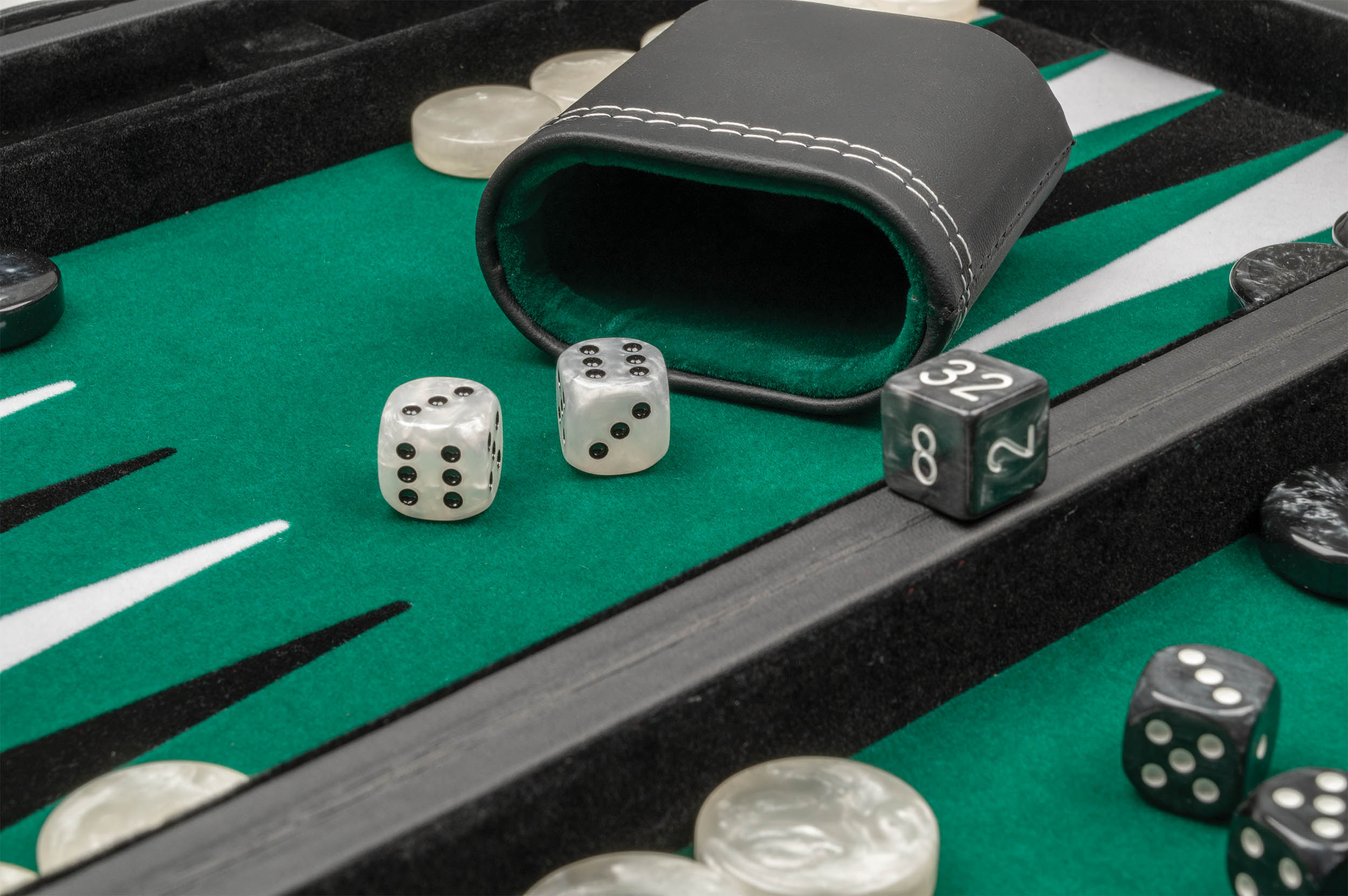 Backgammon, black, green, medium, imitation leather