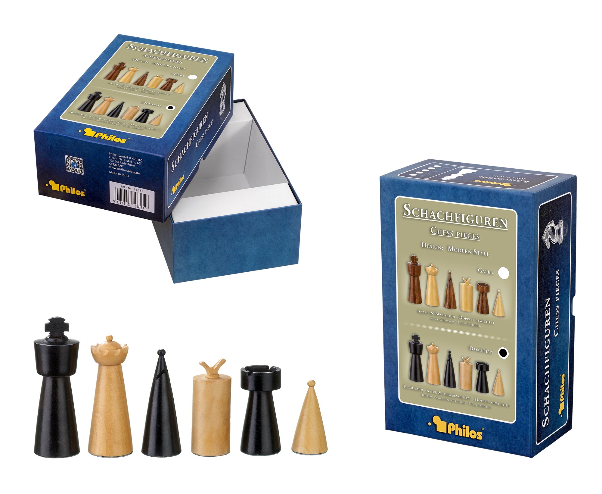 Schachfiguren Domitian, Königshöhe 90 mm, in Set-Up Box