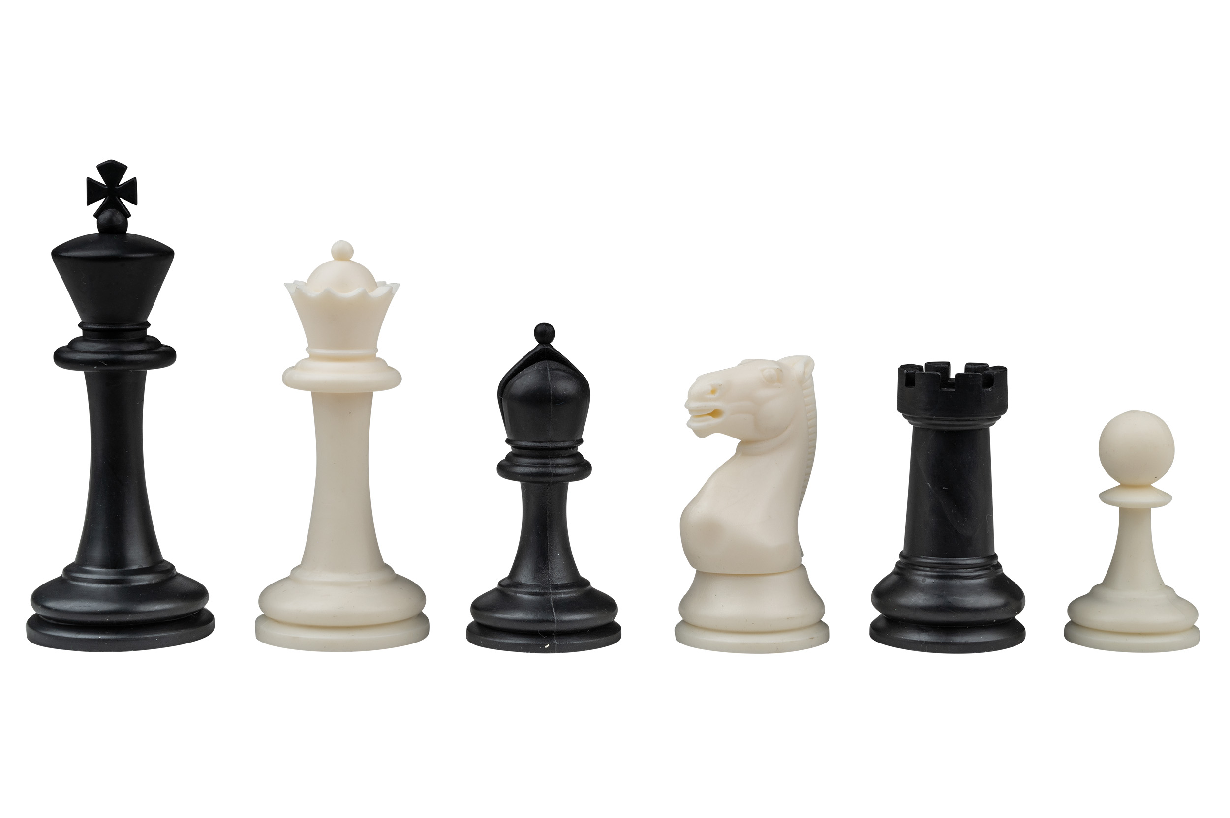 Chess pieces Nerva, king height 95 mm, plastic, black white, weighted, in polybag
