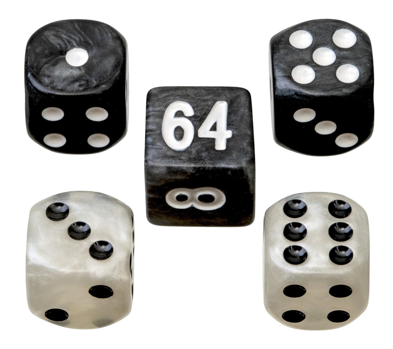 Spielsteine, Backgammon, medium, 28 x 8 mm, Kunststoff, schwarz weiß, inkl. Würfel