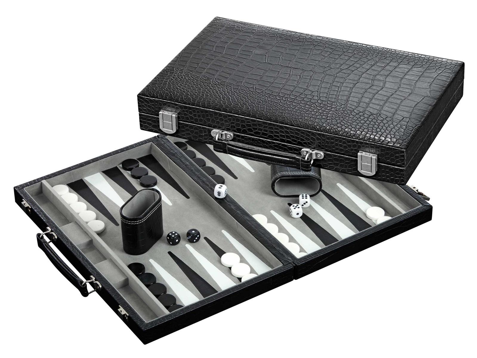 Backgammon, grau, medium, Kunstleder