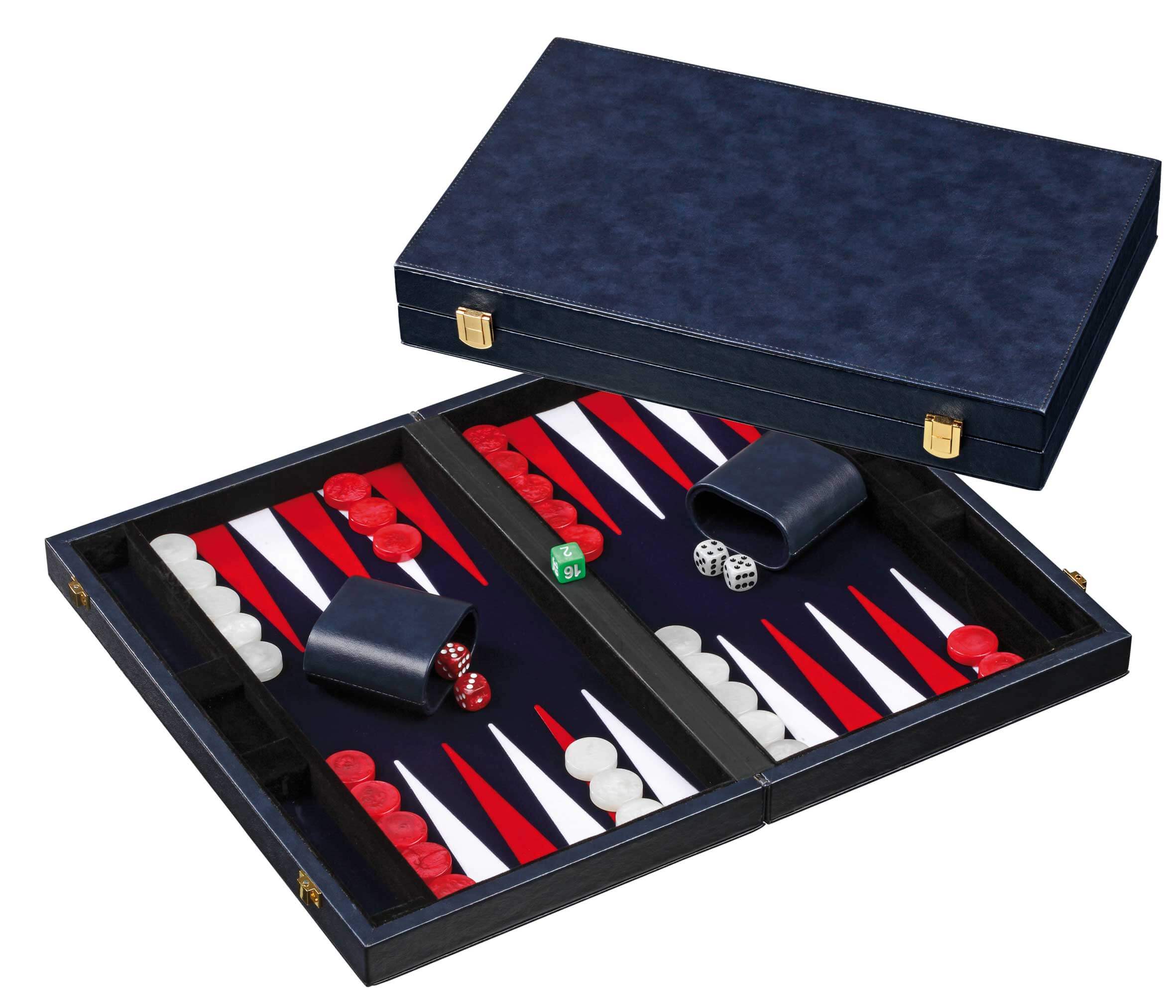 Backgammon, blau, medium, Kunstleder