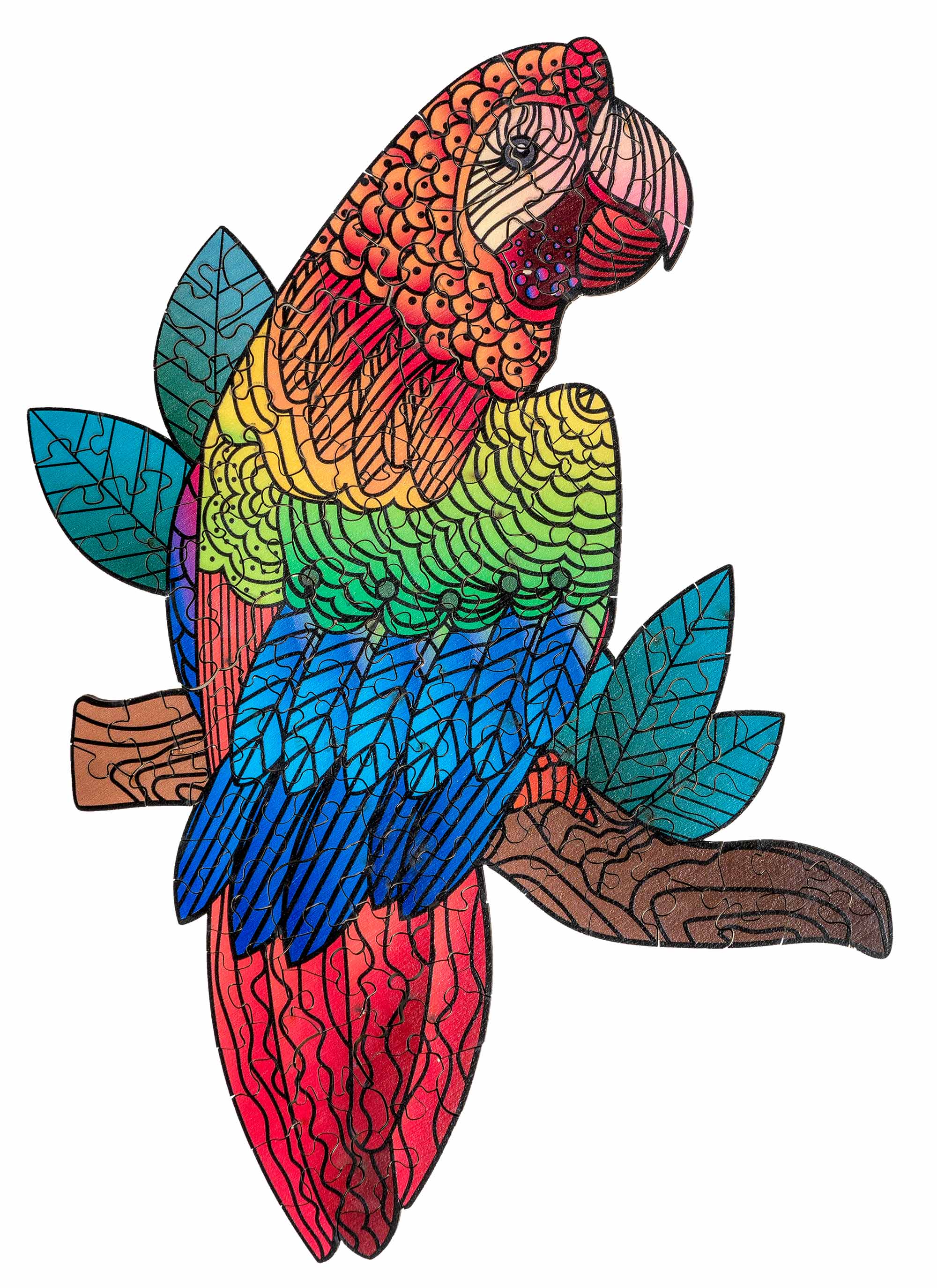 Artefakt Holzpuzzle Papagei, 181 Teile, in magnetischer Klappschachtel