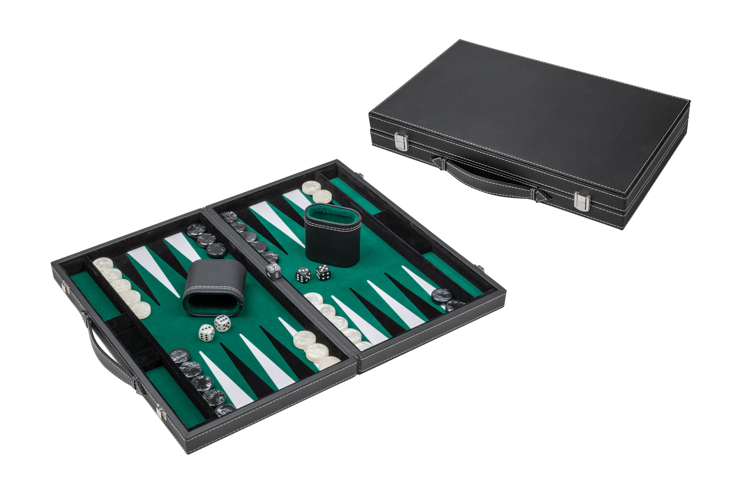 Backgammon, black, green, medium, imitation leather