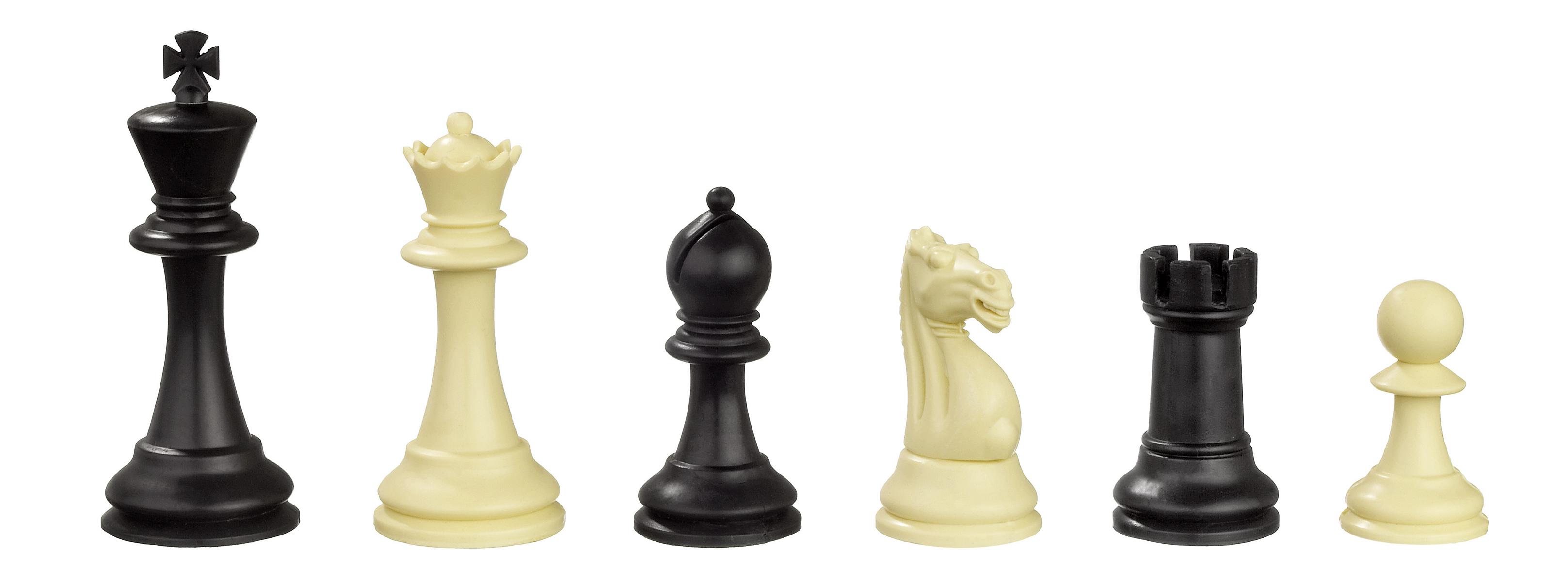 Schachfiguren Nerva, Königshöhe 95 mm, Kunststoff, schwarz creme, gewichtet, in Holzbox