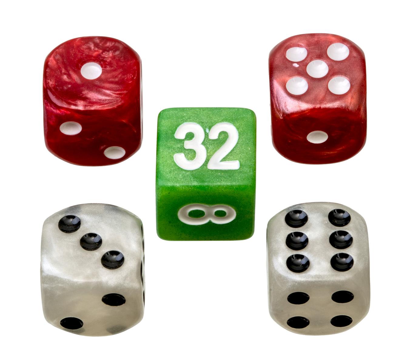 Spielsteine, Backgammon, groß, 34 x 10 mm, Kunststoff, rot weiß, inkl. Würfel