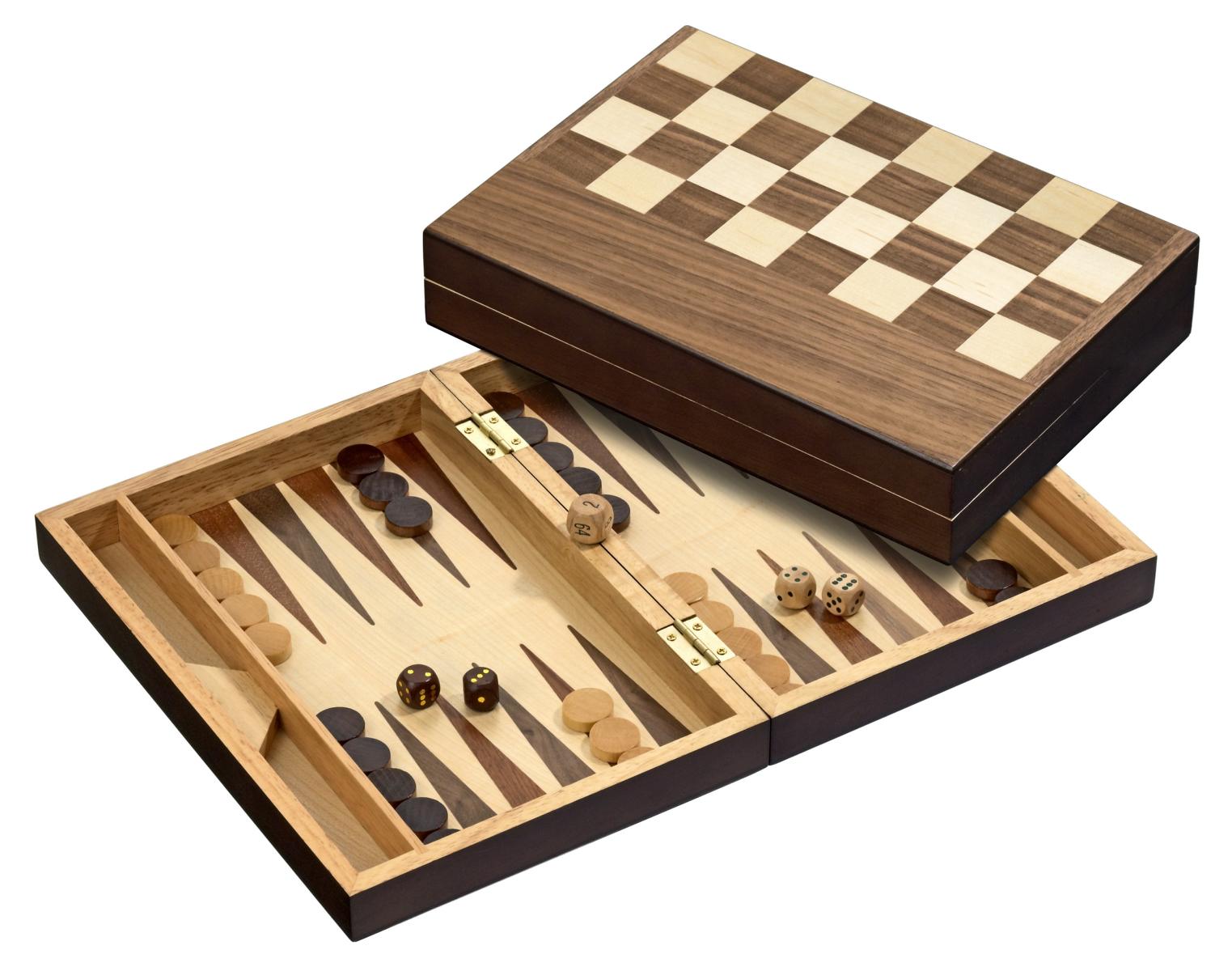 Schach Backgammon Dame Set, Feld 32 mm, Magnetverschluss
