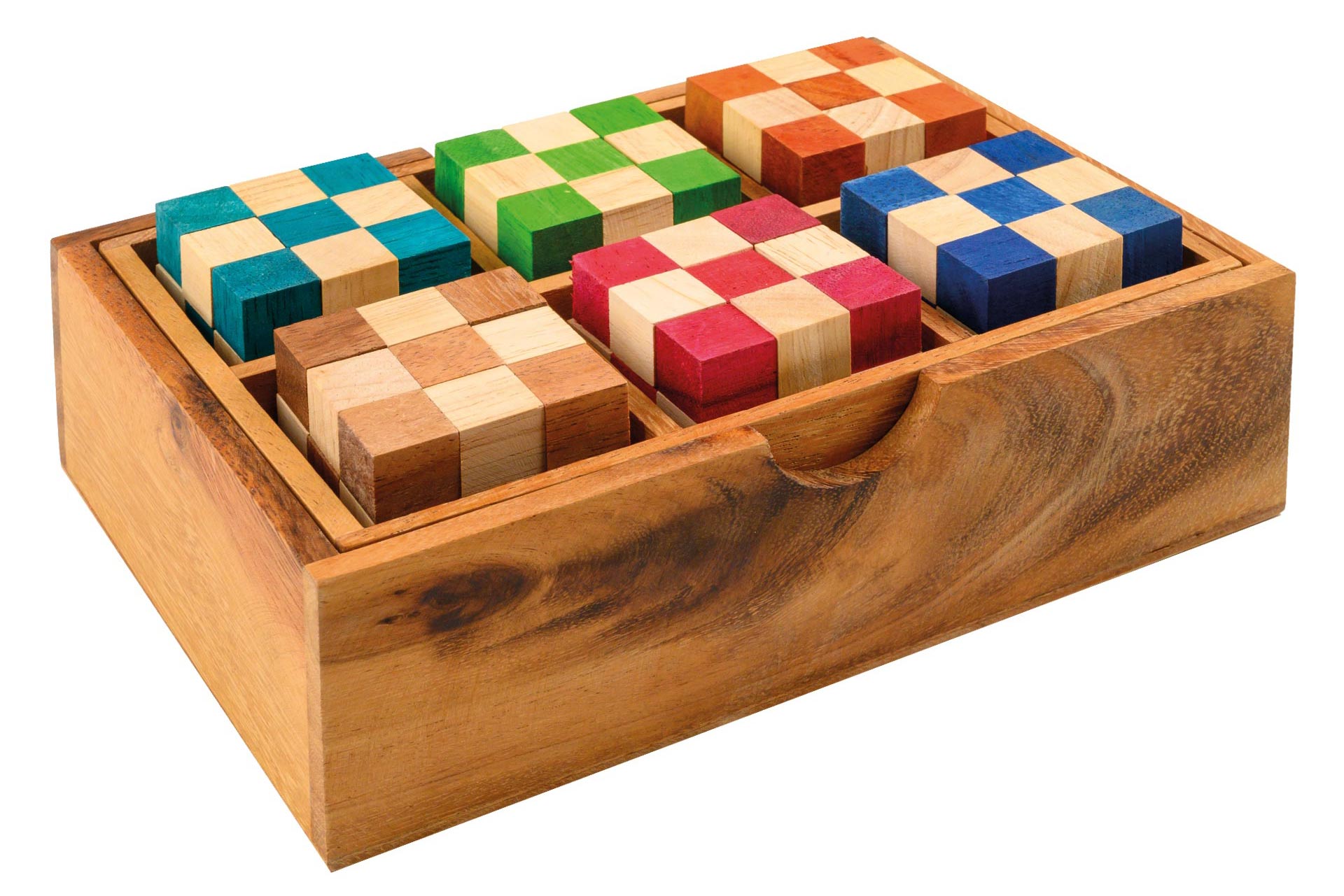 Snake cube set, in wooden box, 6 pieces