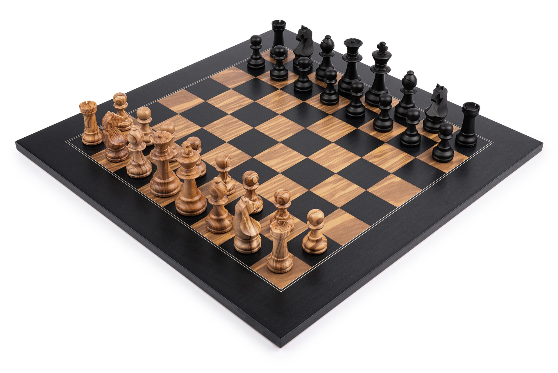Schachset Schwarz Olive Deluxe, Feld 50 mm